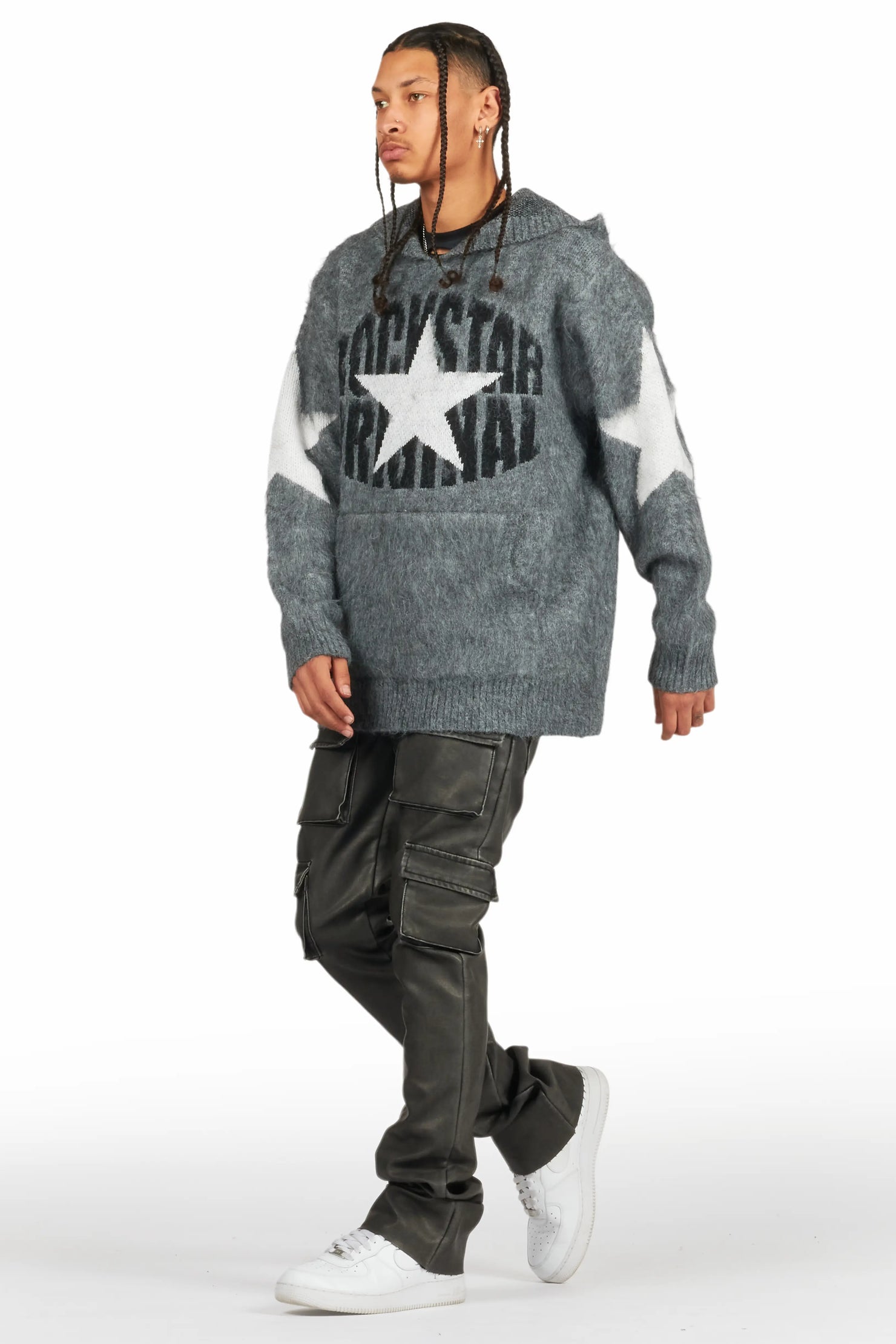 Khaza Distressed Black PU Leather Jean