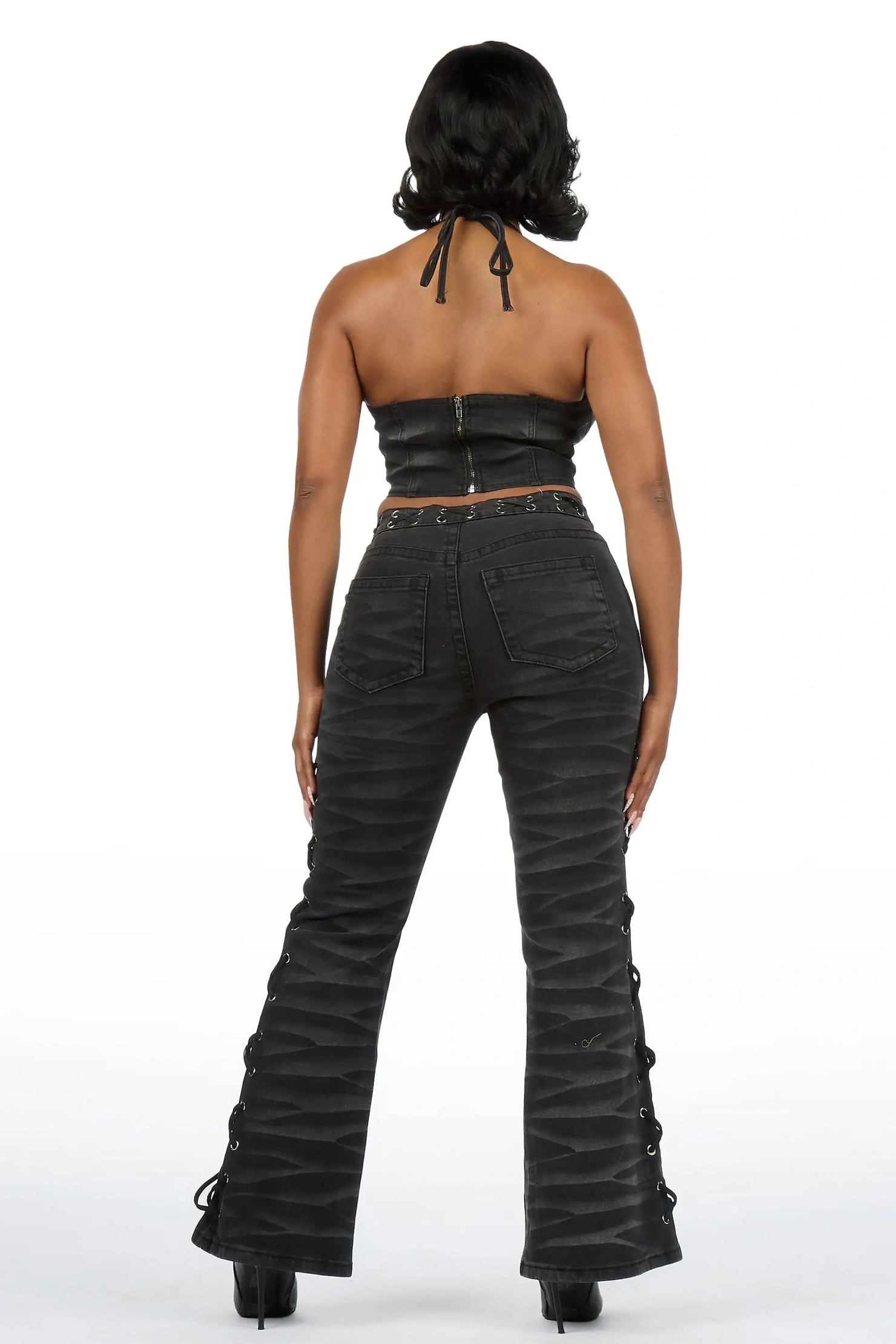 Suleah Black Lace Up Denim Set