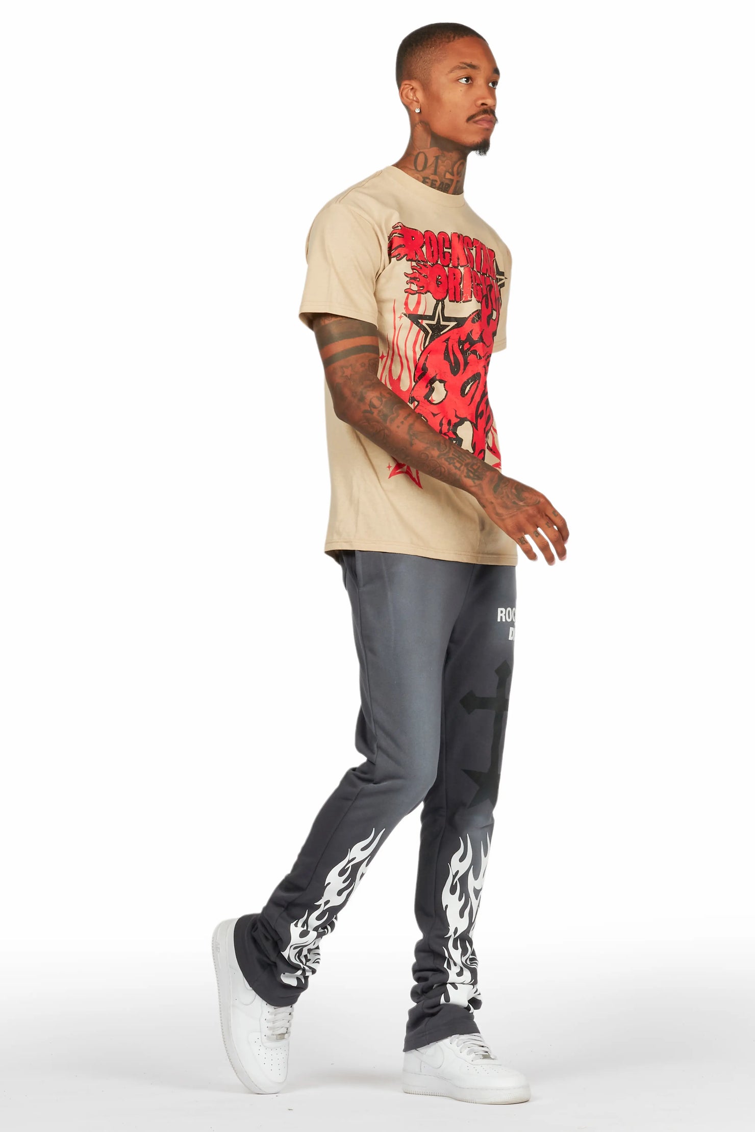 Damini Charcoal Patchwork Stacked Flare Pants