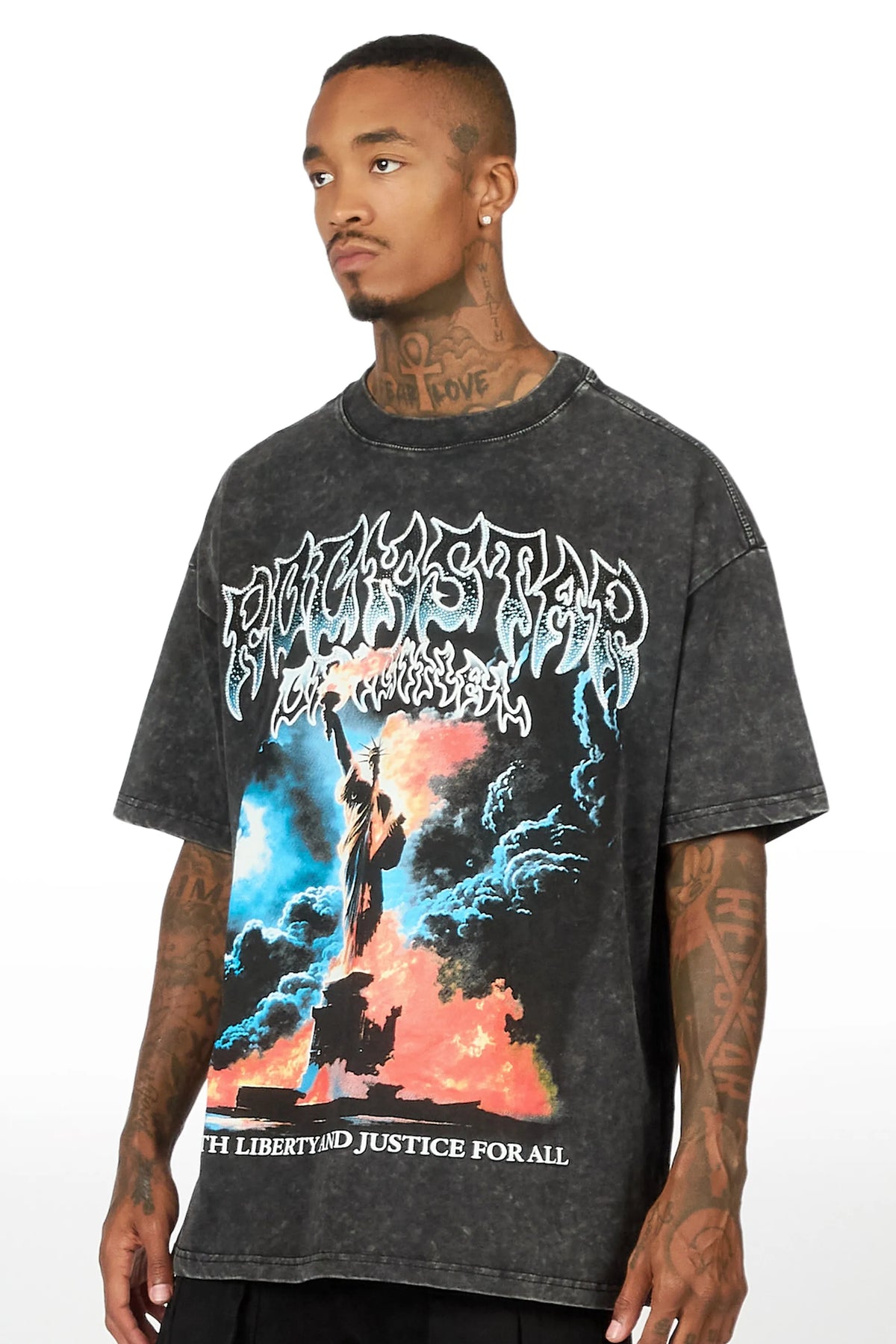 Liberta Black/Multi Rhinestone Oversized Graphic T-Shirt