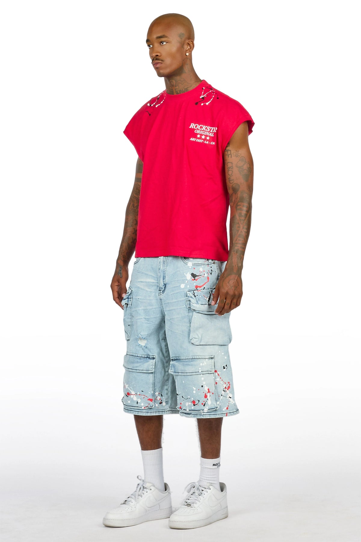 Saxon Blue Graphic Cut Sleeve T-Shirt Denim Short Set