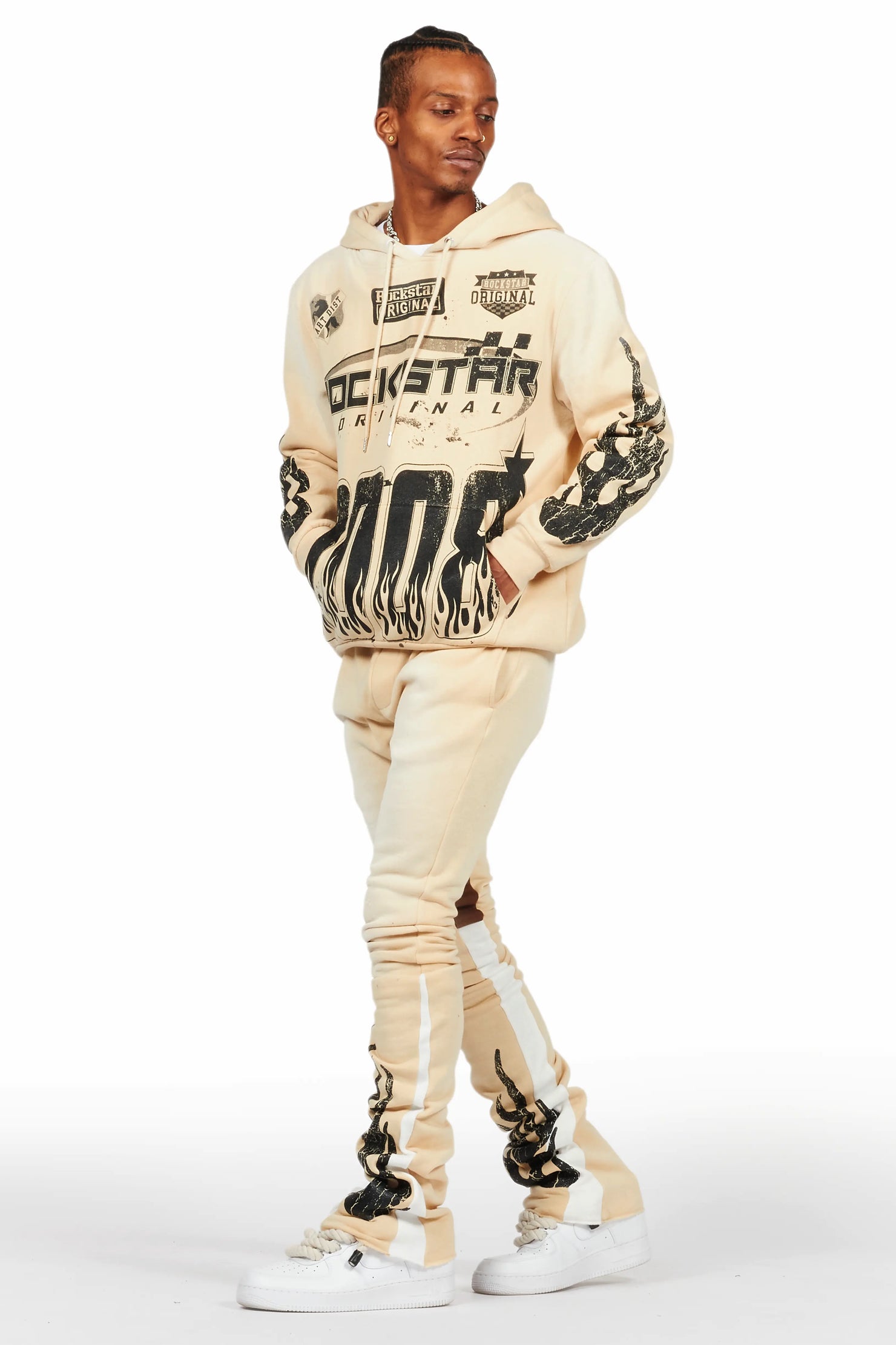 Boaz Beige Super Stacked Hoodie Track Set