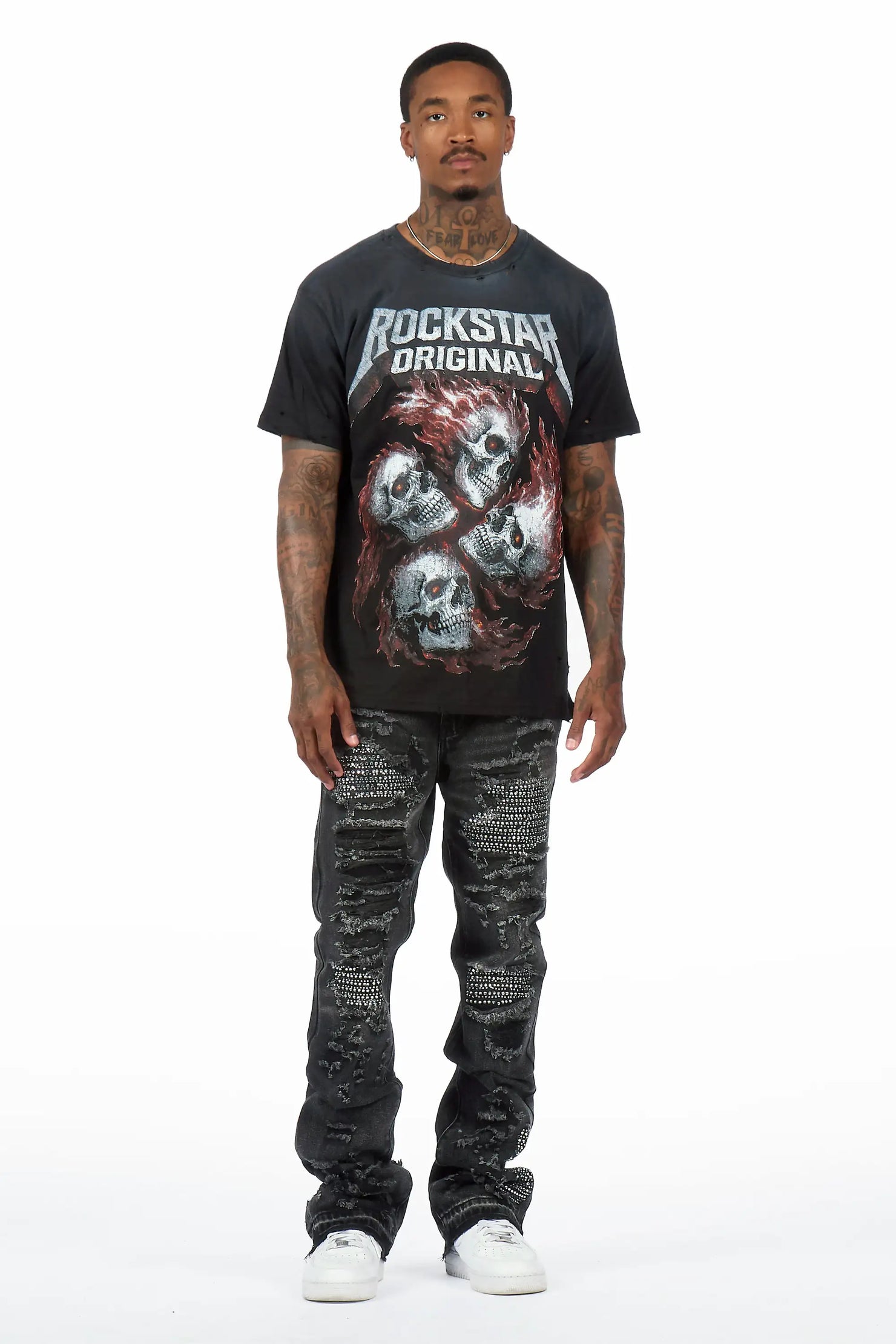 Mathey Dark Grey Rhinestone Stacked Fit Jean