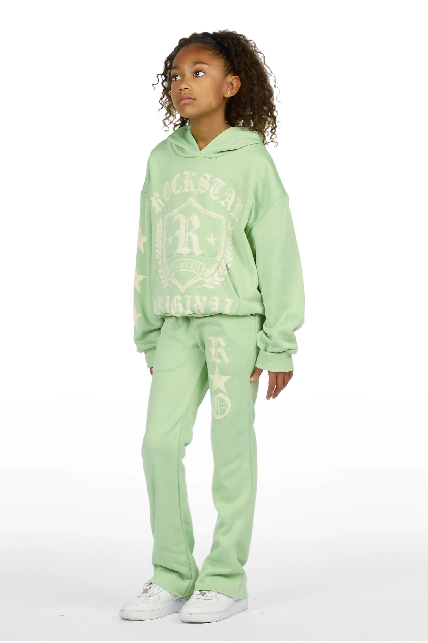 Girls Vesty Light Sage Hoodie Stacked Track Set