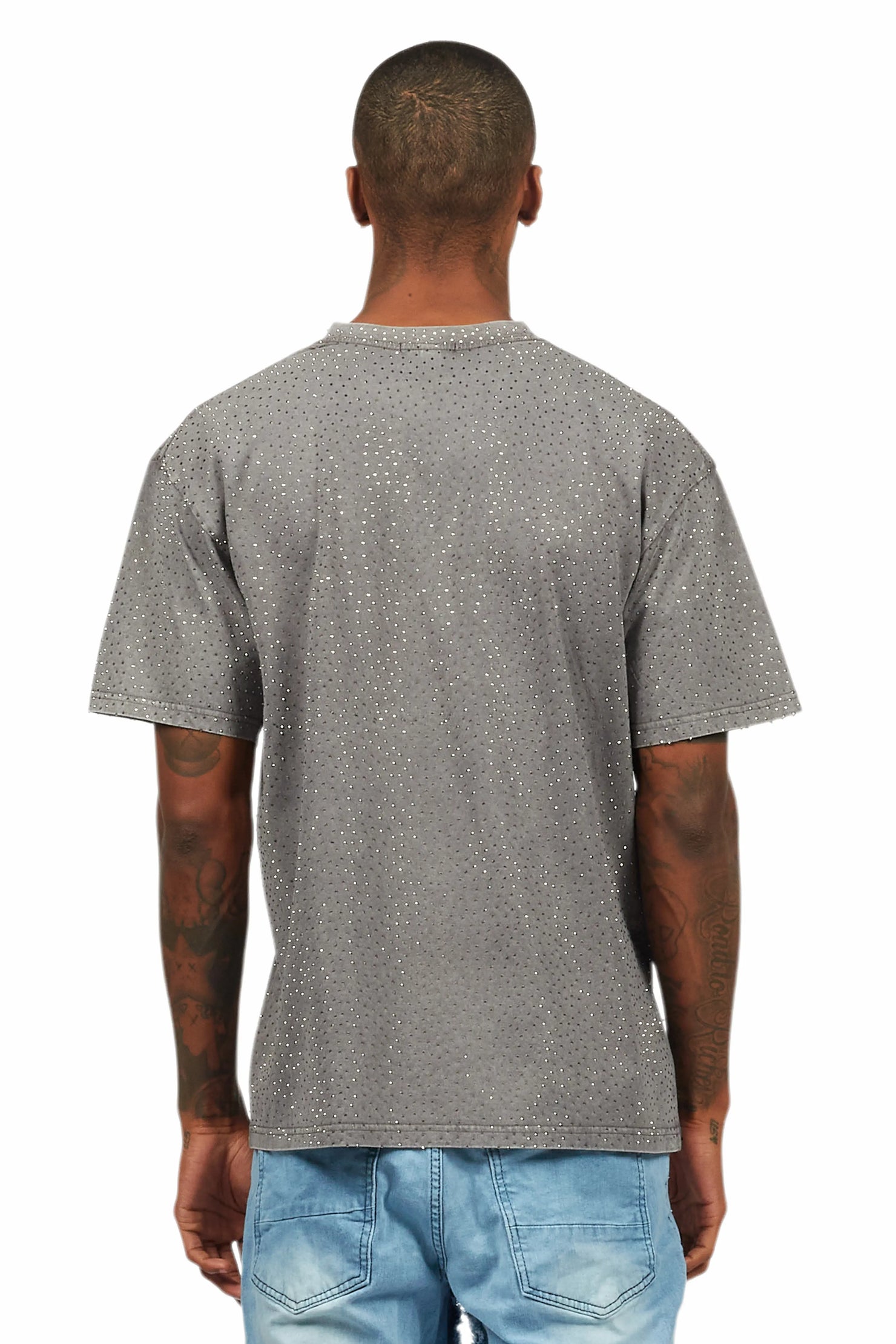 Flamur Grey Graphic Rhinestone T-Shirt