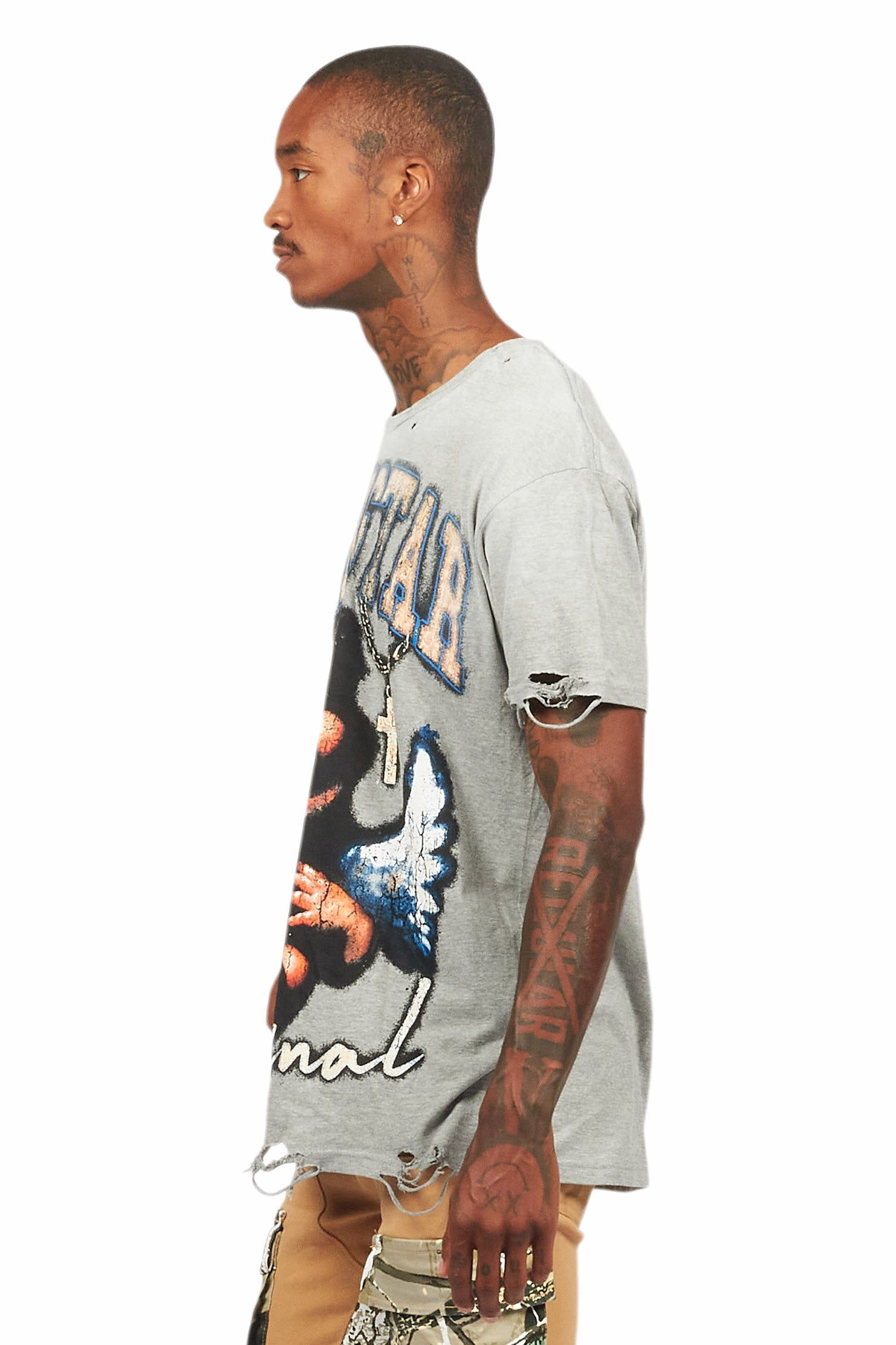 Deiter Heather Grey Oversized Graphic T-Shirt