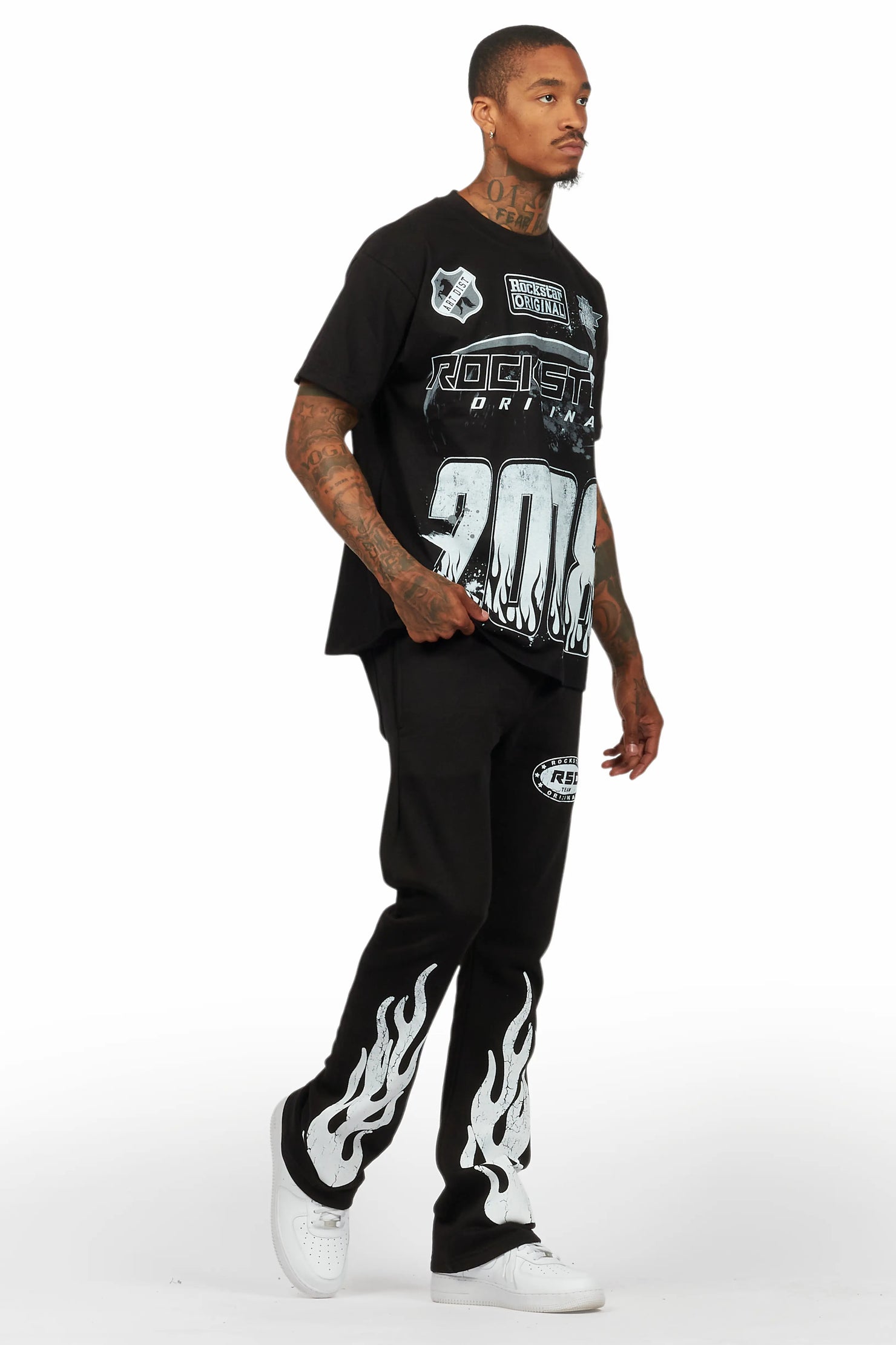 Amos Black/White T-Shirt/Stacked Flare Track Set