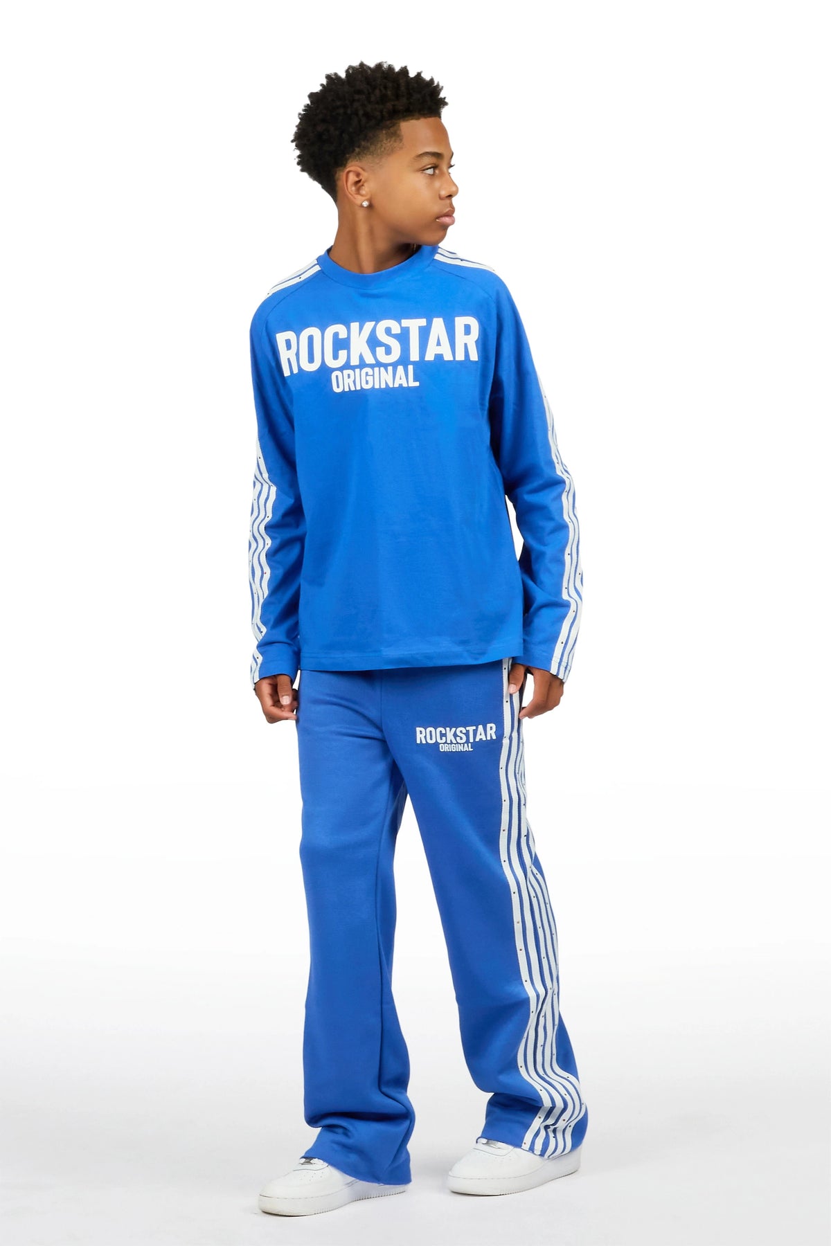 Boys Gulis Royal Blue Rhinestone Long Sleeve Shirt Relaxed Track Set