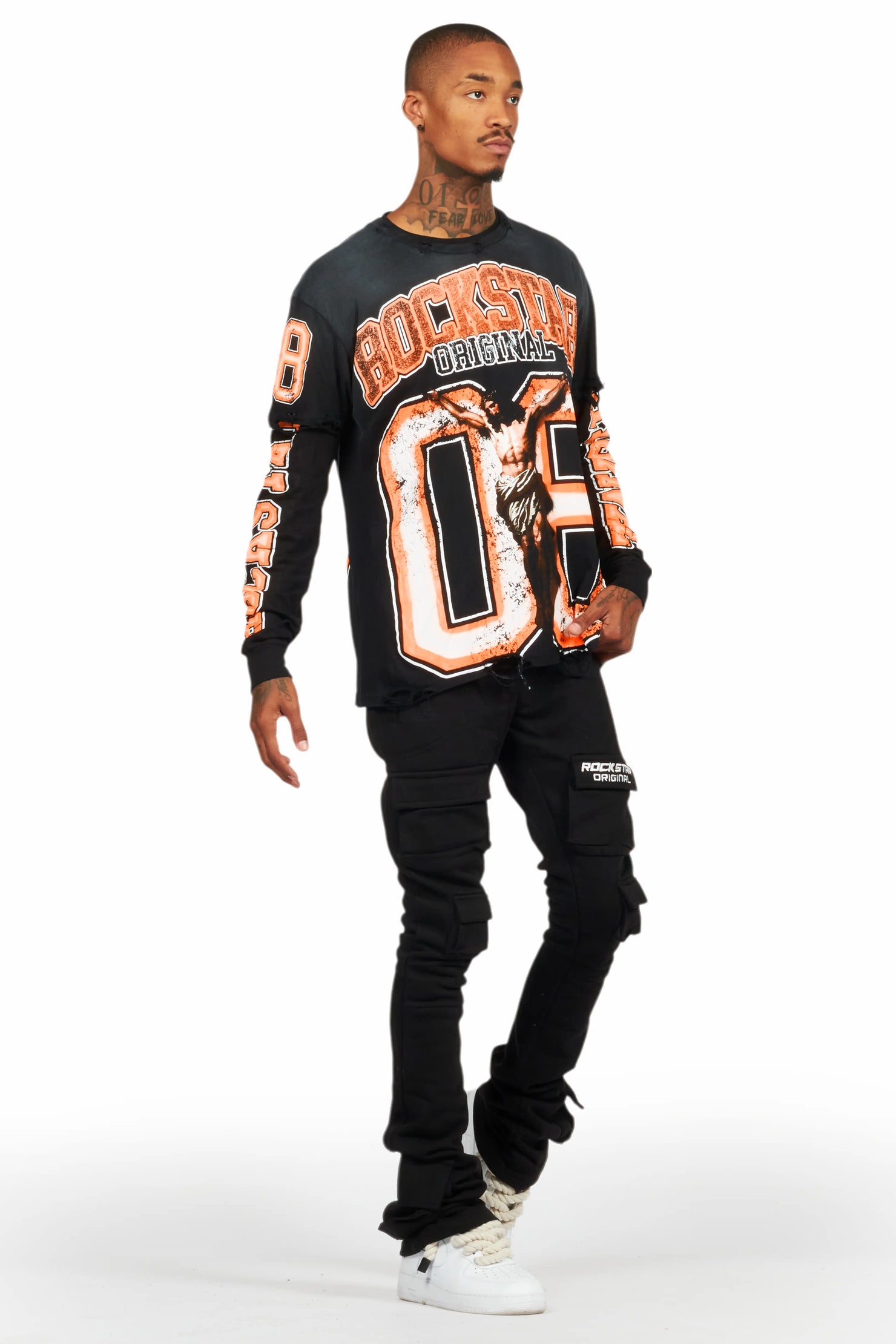 Fields Black/Orange Double Layer Long Sleeve Graphic T-Shirt