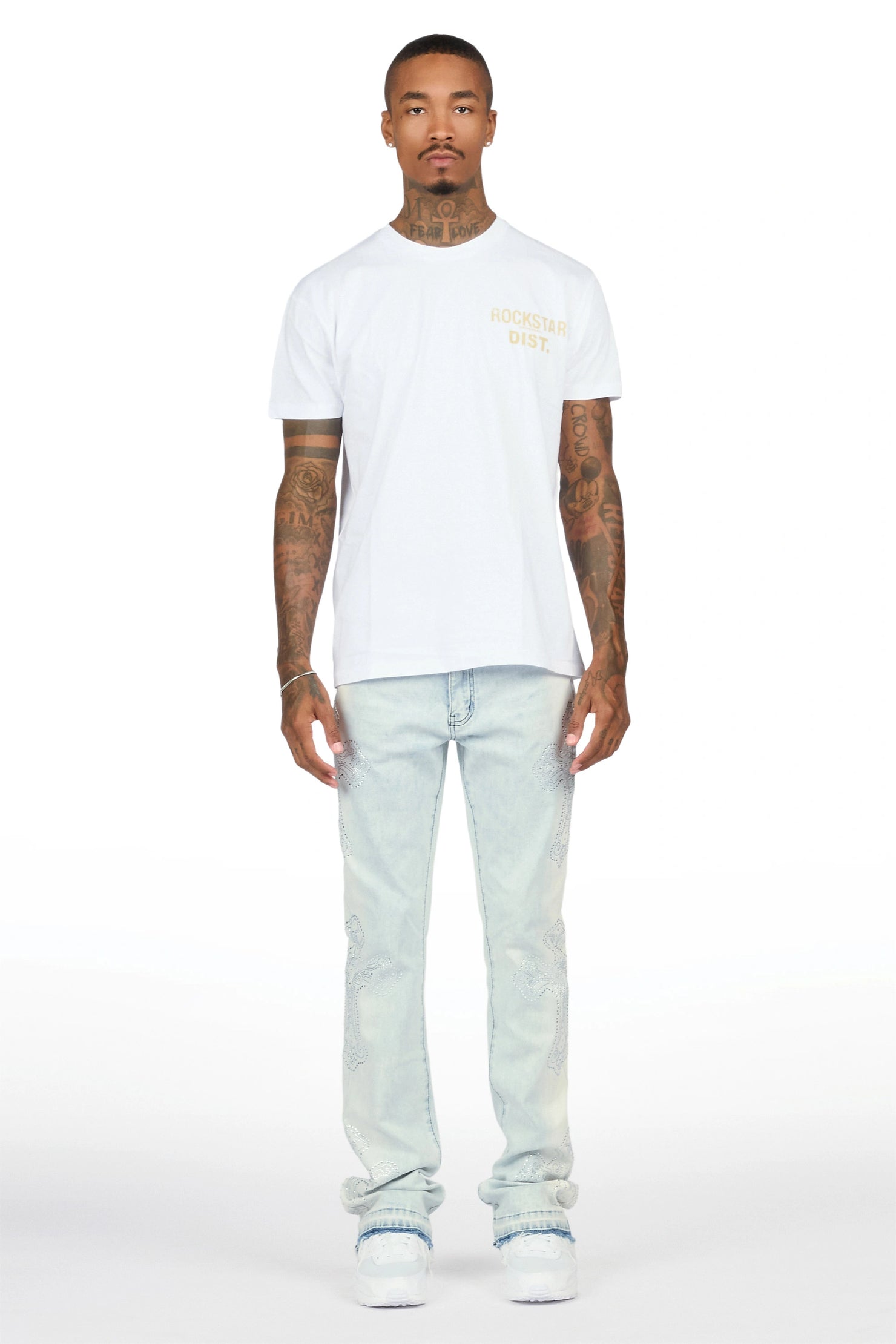Reggie Light Blue Rhinestone Stacked Flare Jean