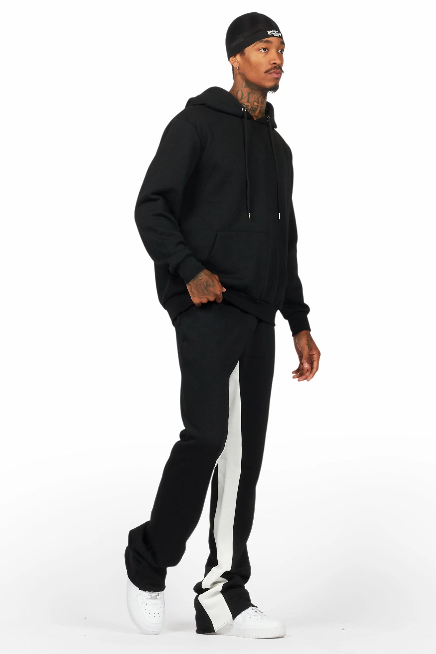 Basic Black/White Hoodie/Baggy Track Pant Set