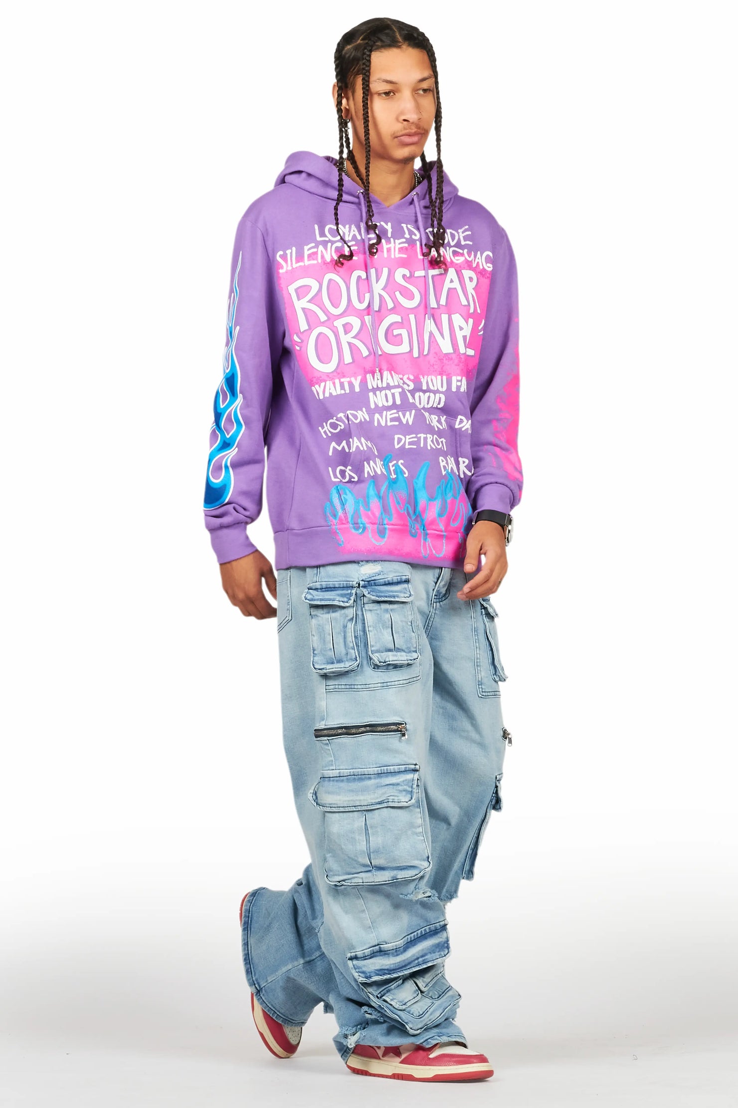Beno Purple Distressed Graphic Hoodie