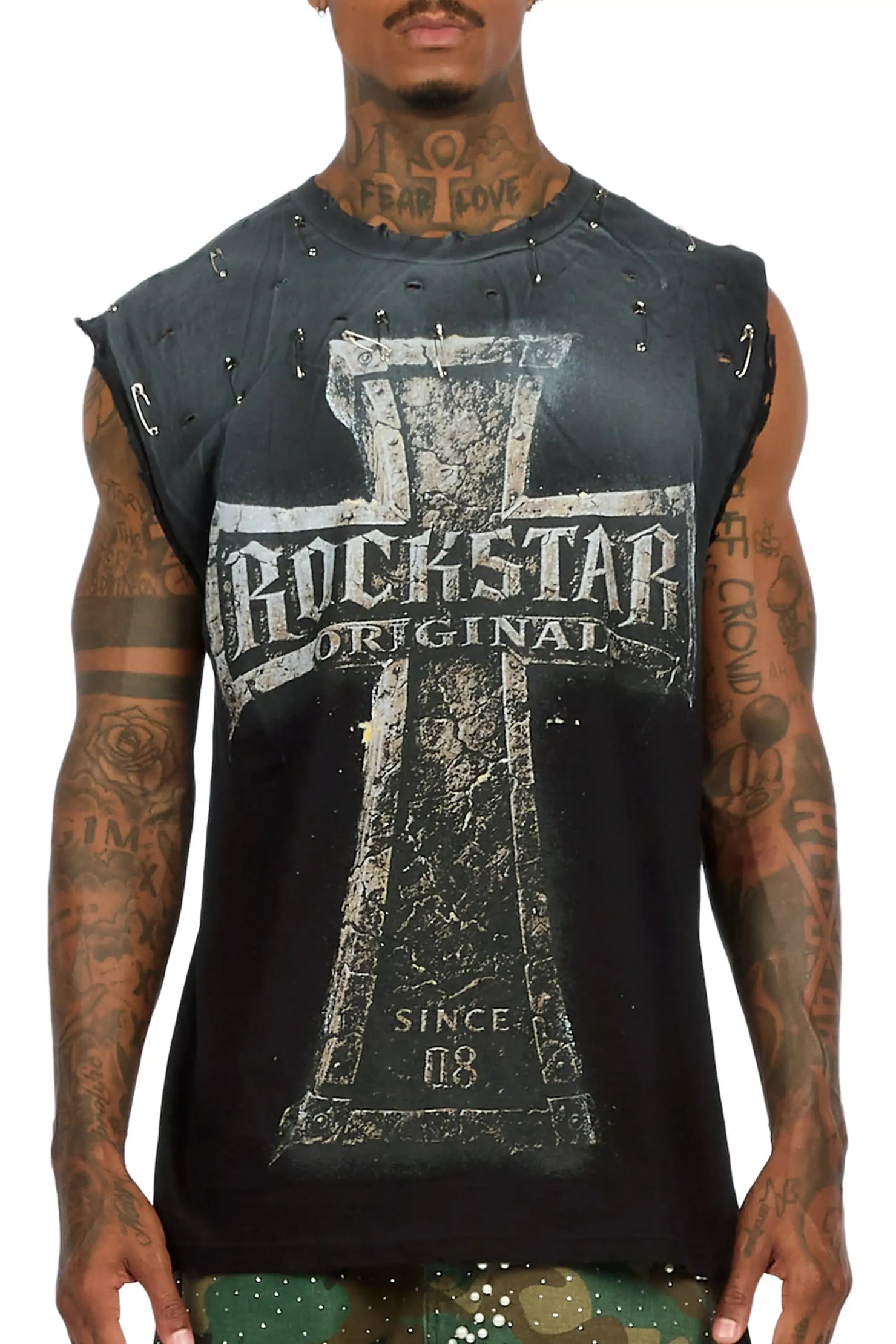 Mikell Black Oversized Cut Off T-Shirt