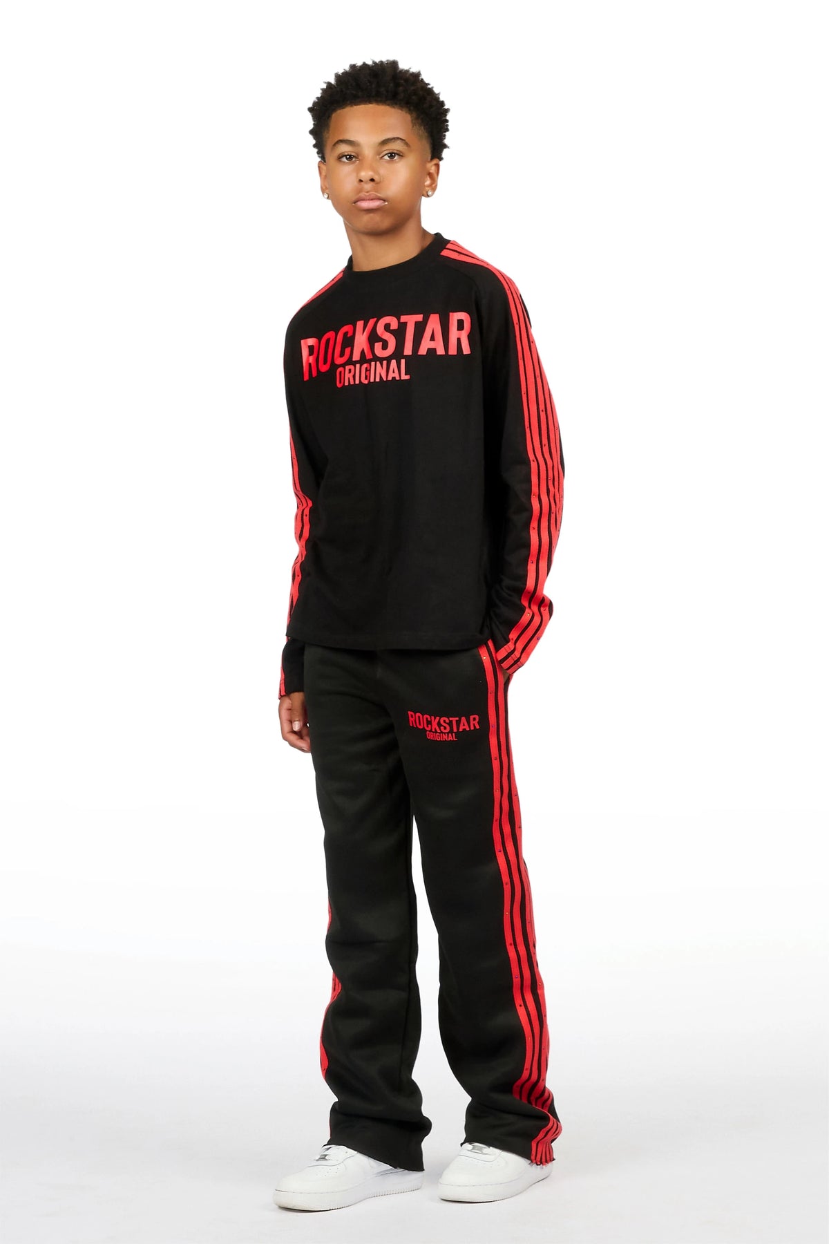 Boys Gulis Black Rhinestone Long Sleeve Shirt Relaxed Track Set