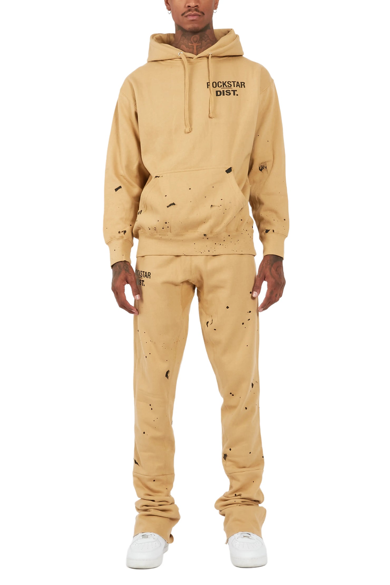 Raffer Beige Hoodie/Super Stacked Flare Track Set