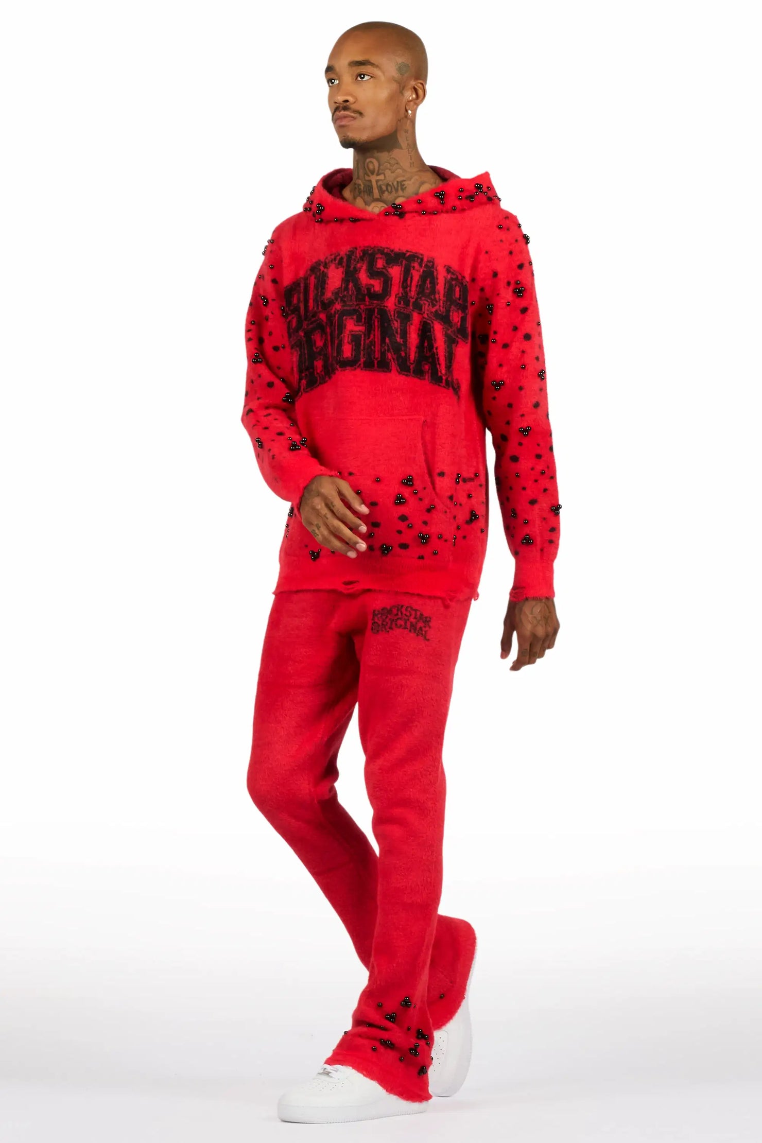 Peril Red Pearl Stone Hoodie Stacked Flare Track Set