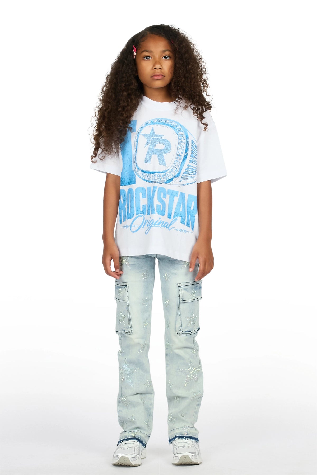 Girls Kendrica Light Wash Rhinestone Stacked Jean