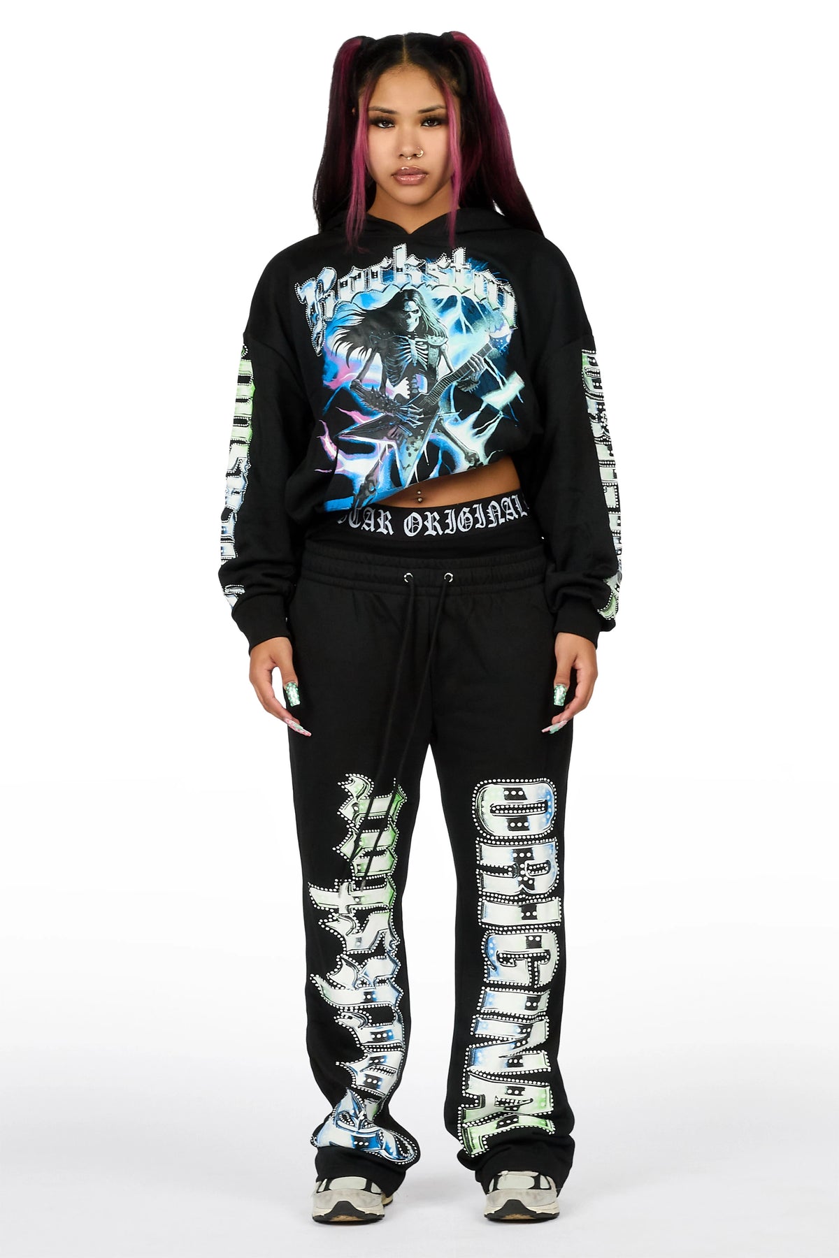 Bayleigh Black Graphic Baggy Fit Track Set
