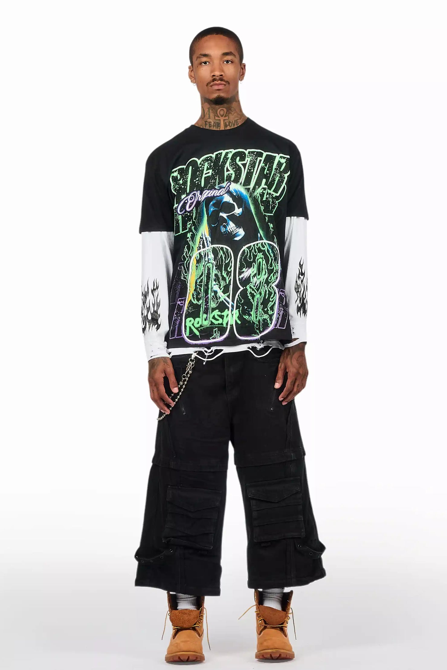 Kruz Black/Green Oversized Graphic T-Shirt