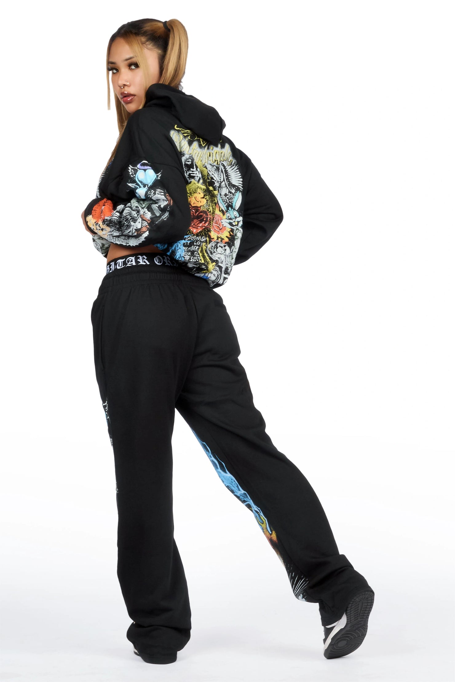 Obscura Black Graphic Baggy Fit Track Set