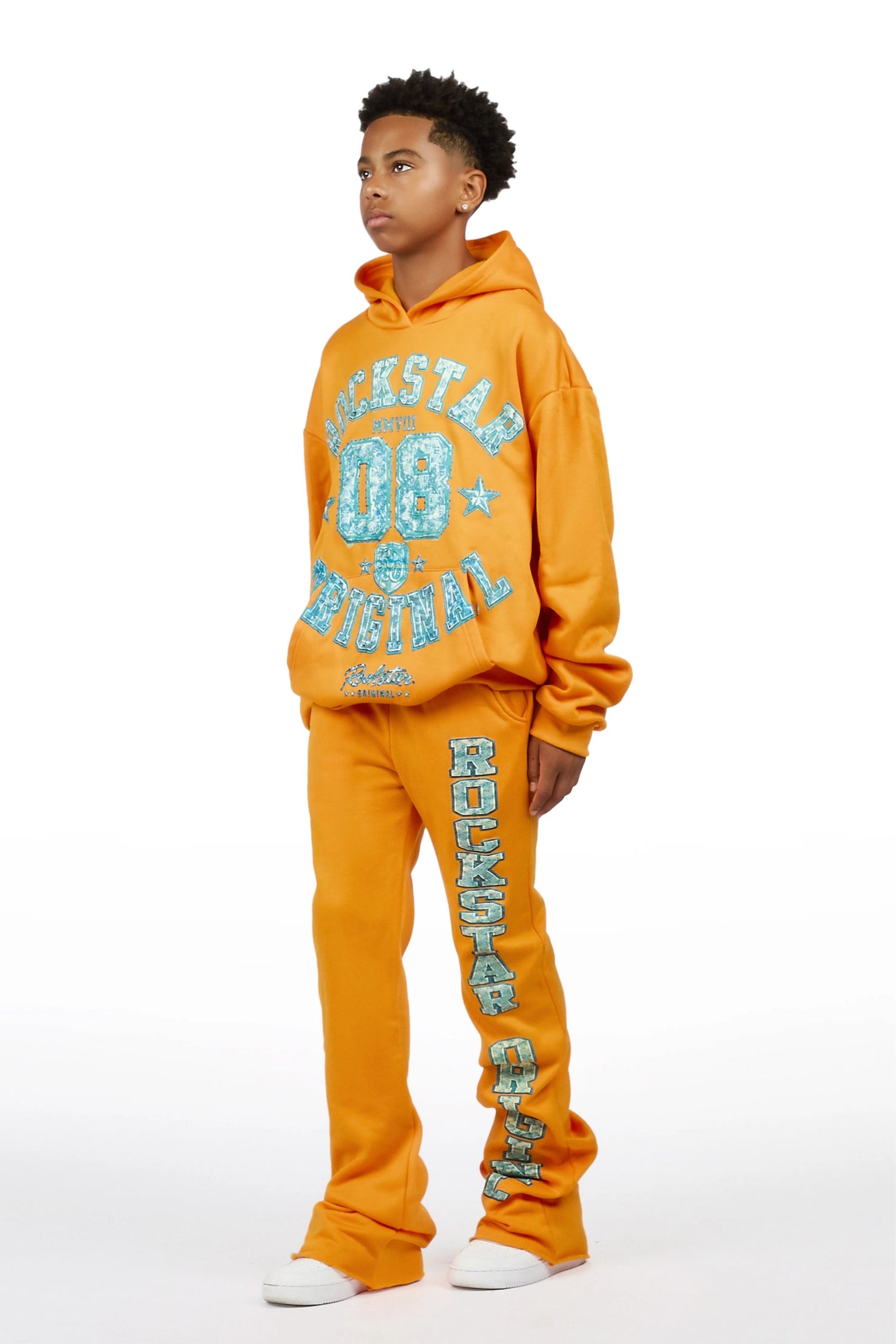 Boys Atramen Orange/Cream Stacked Hoodie Track Set
