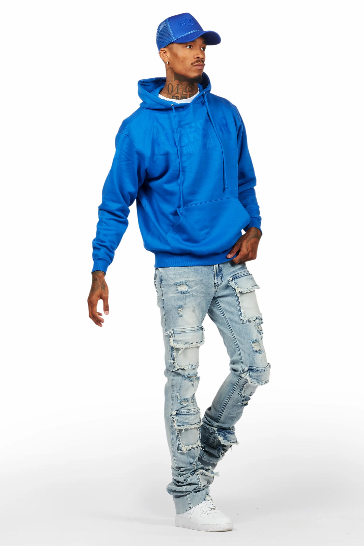 Basic Trio Royal Blue Super Stacked Flare Jean Set