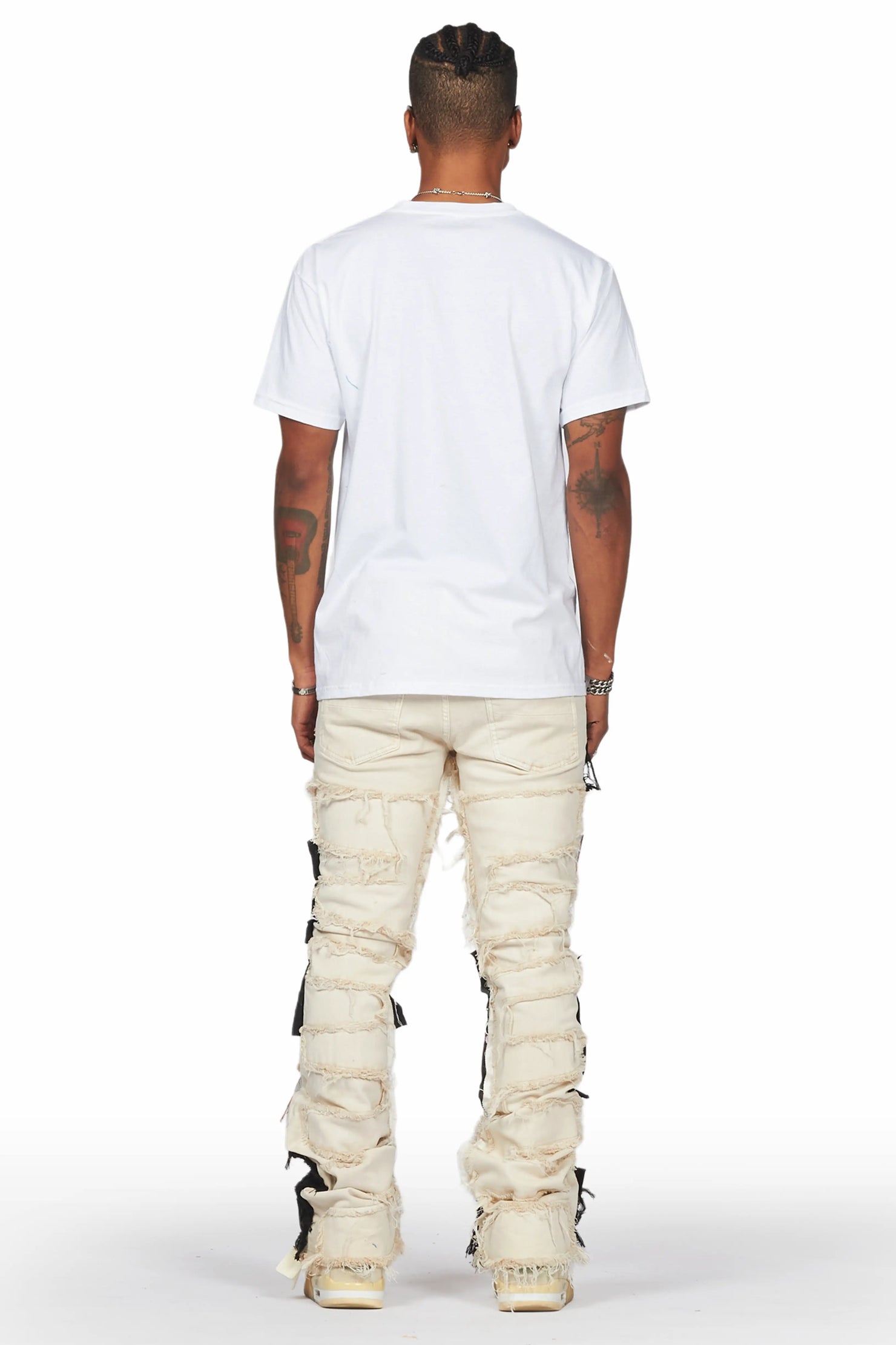 Calais Beige/Orange Patchwork Stacked Flare Jean