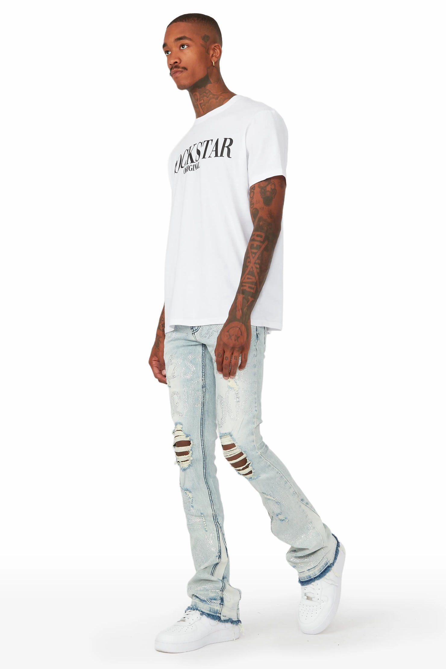 Cato Graphic Stacked Flare Jean-Blue