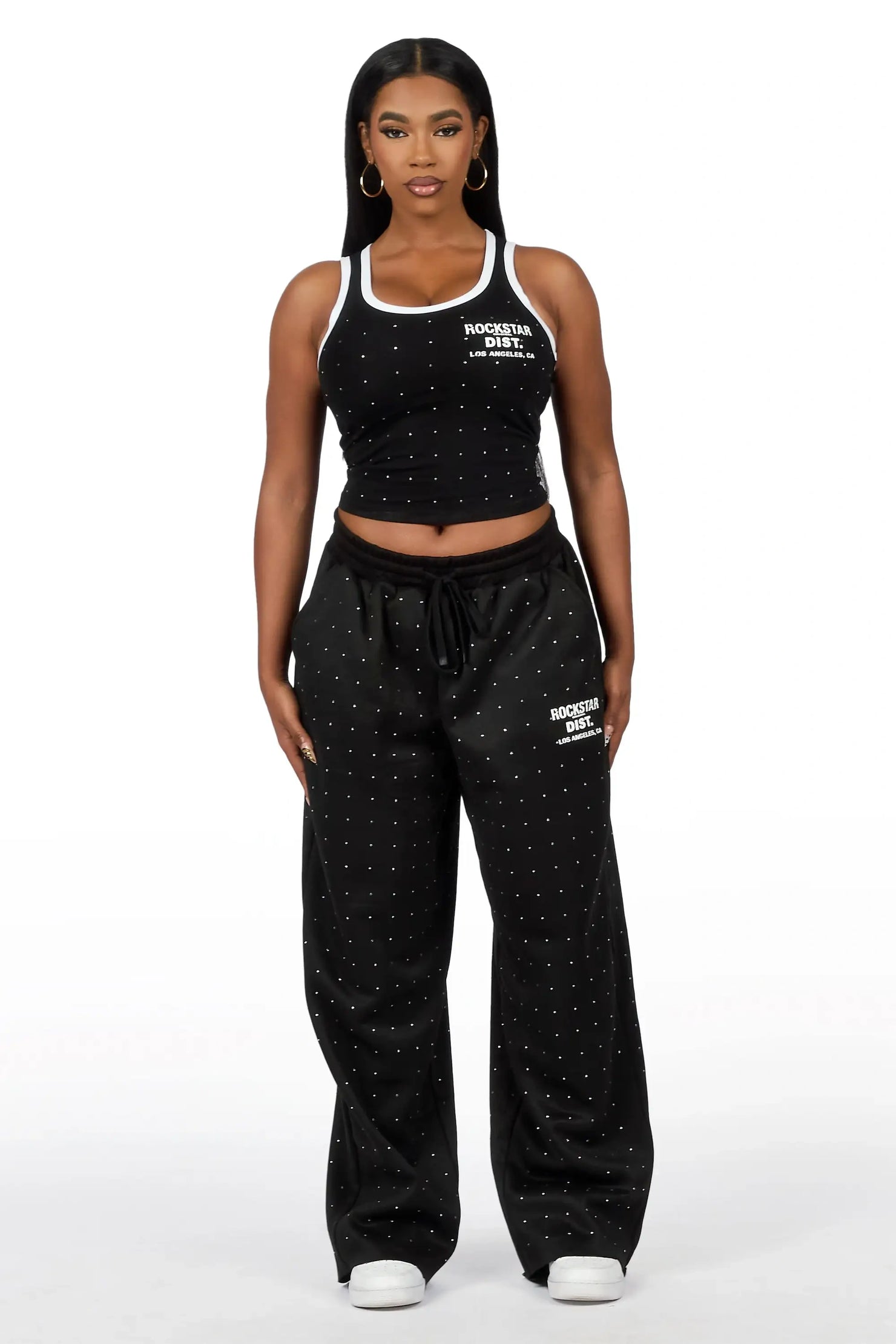Kelecia Black Rhinestone Tank Baggy Track Set