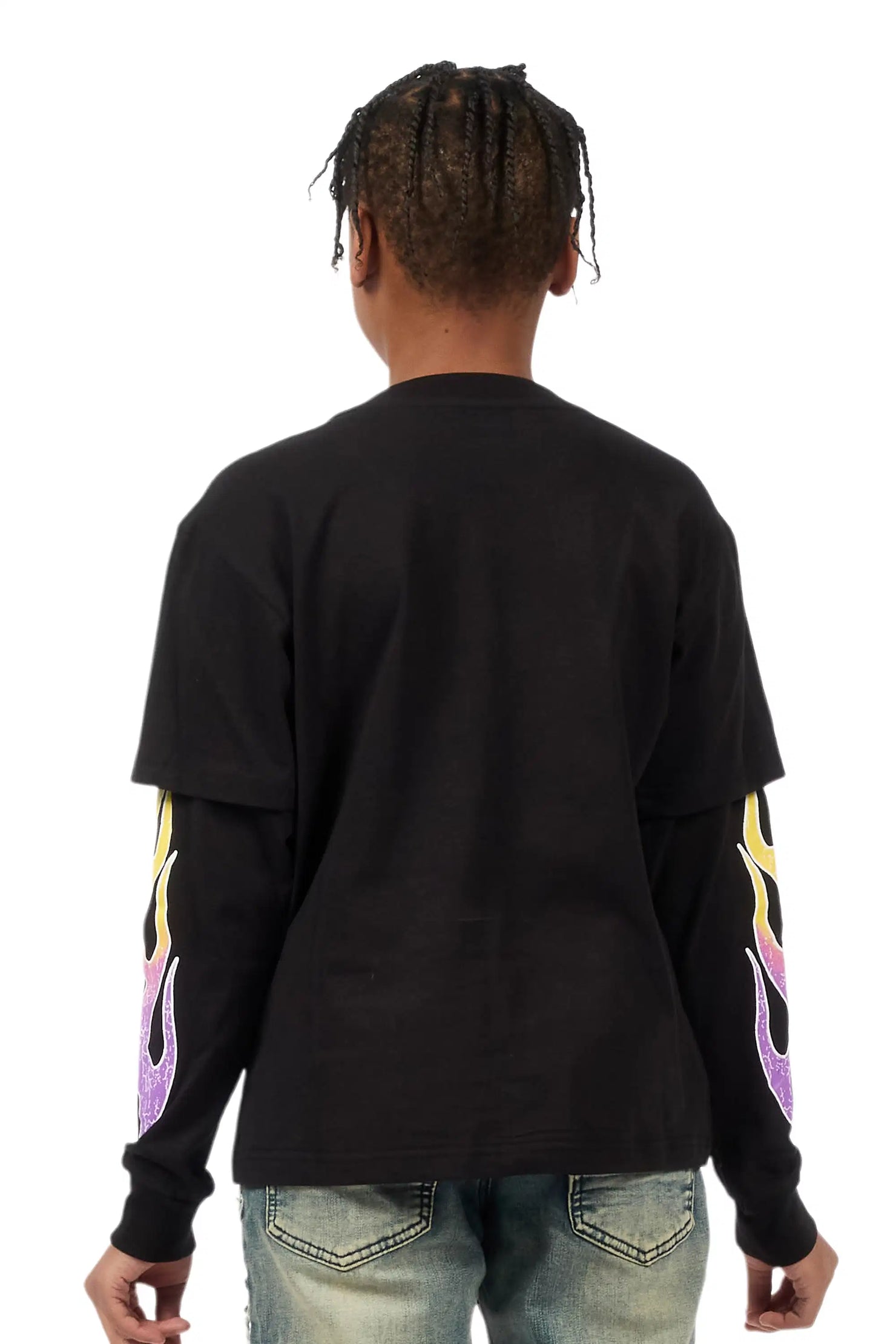 Boys Quito Black Double Layer L/S Graphic T-Shirt