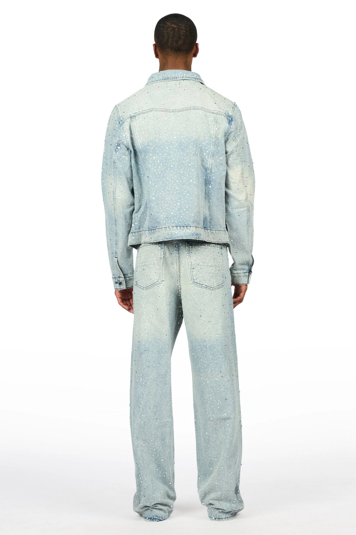 Discolite Tint Blue Rhinestone Denim Jacket/Baggy Jean Set