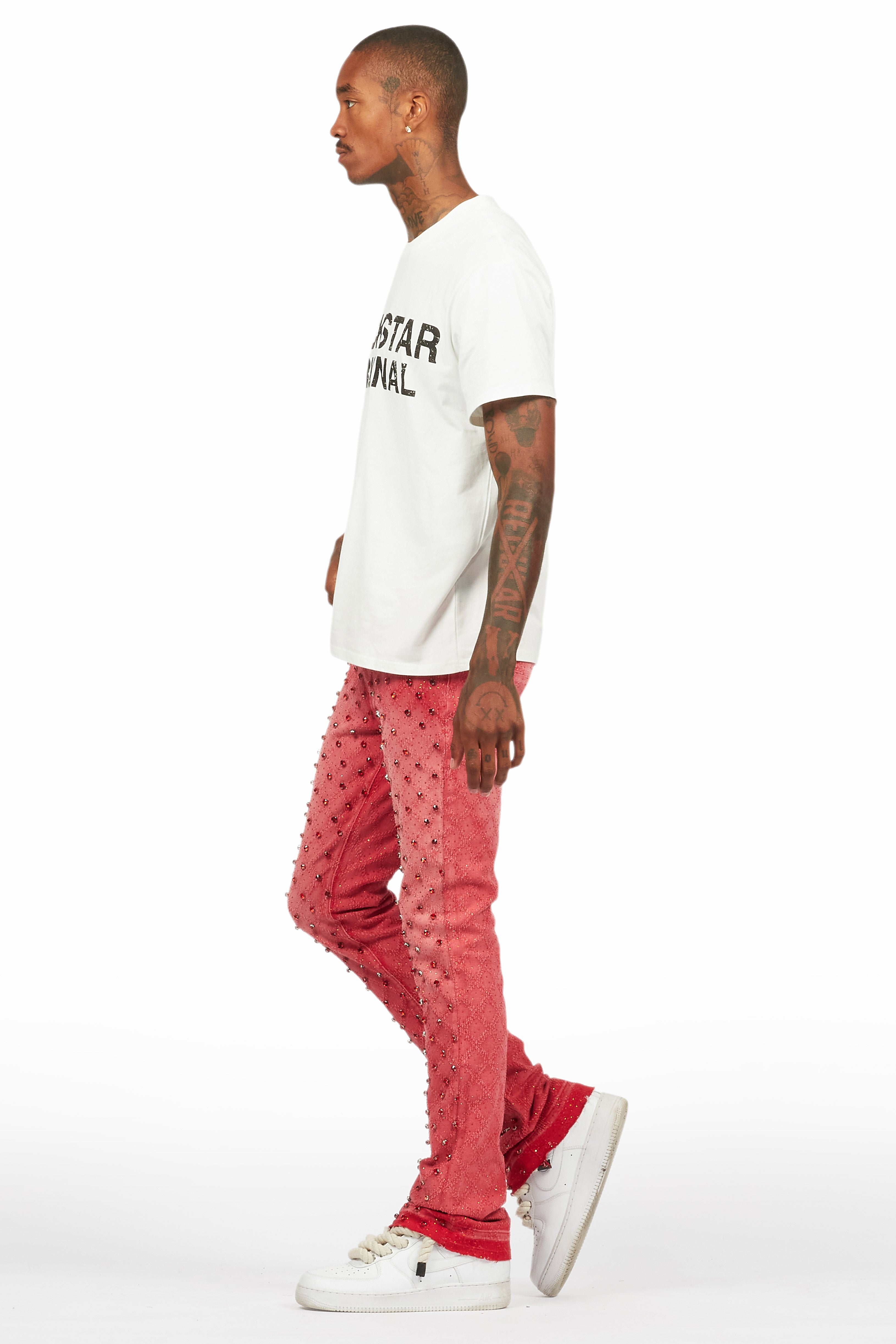 Glit Red Rhinestone Stacked Flare Jean– Rockstar Original