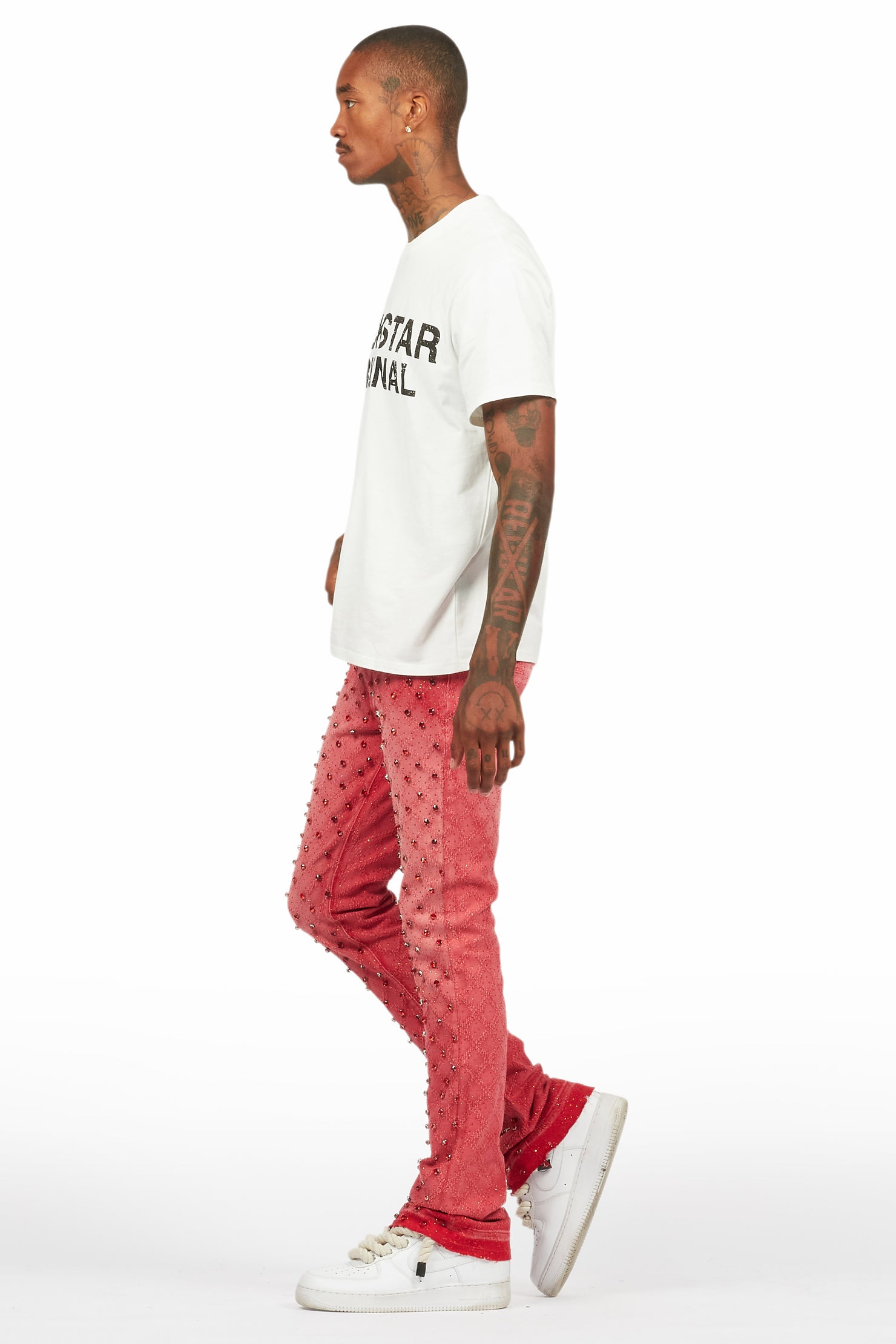 Glit Red Rhinestone Stacked Flare Jean