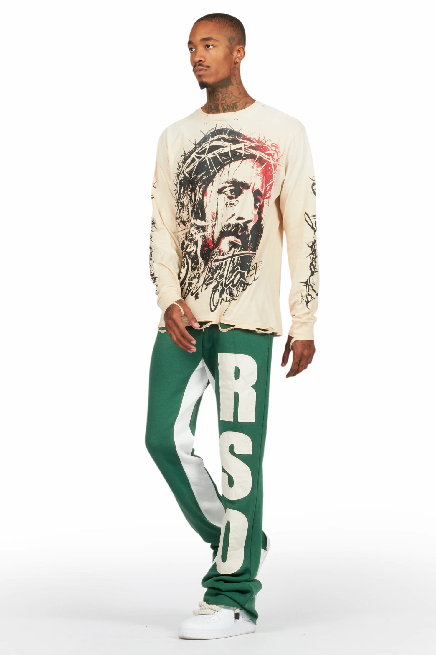Uko Green Stacked Baggy Track Pant