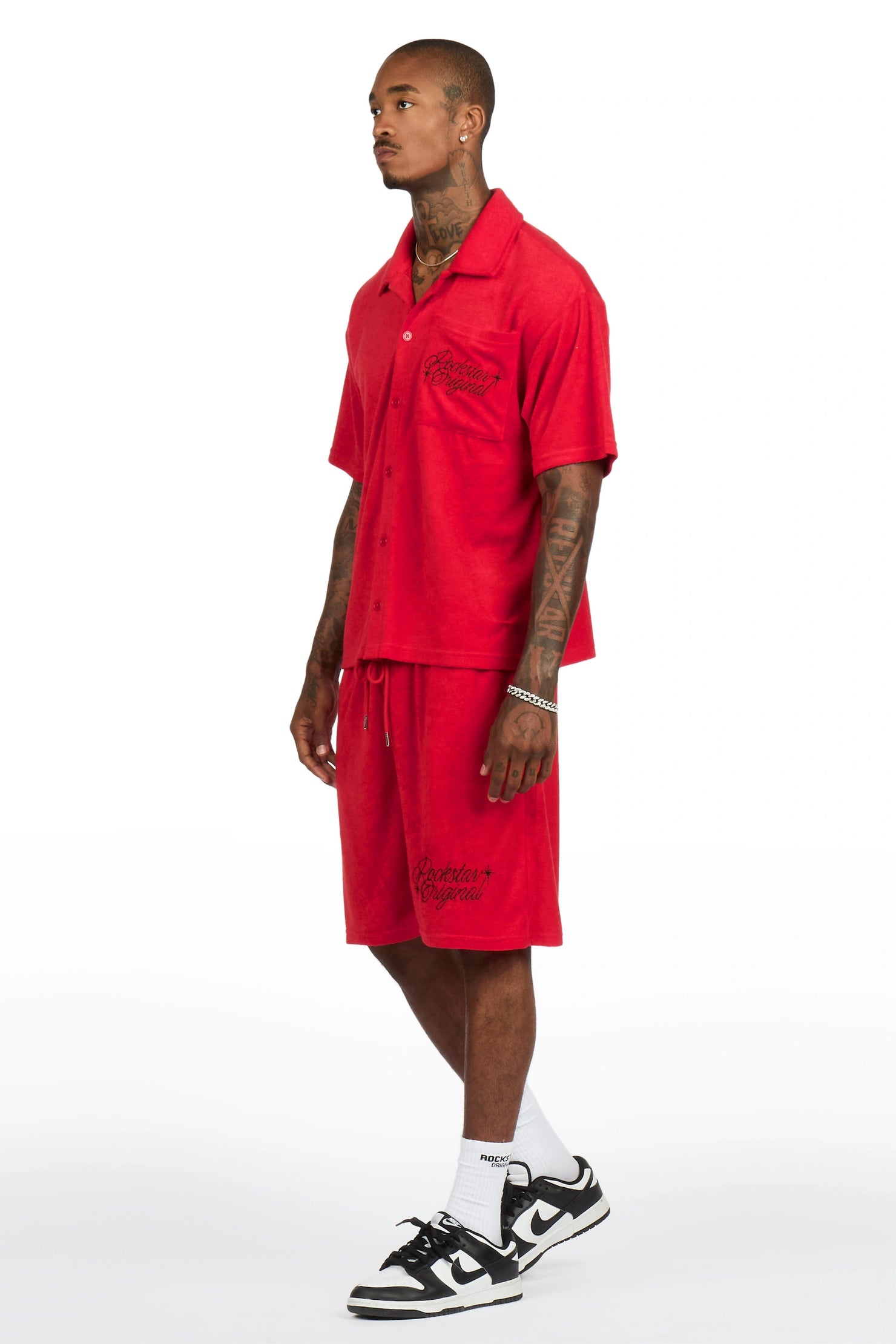 Hirsh Red Button Down Shirt/Short Set
