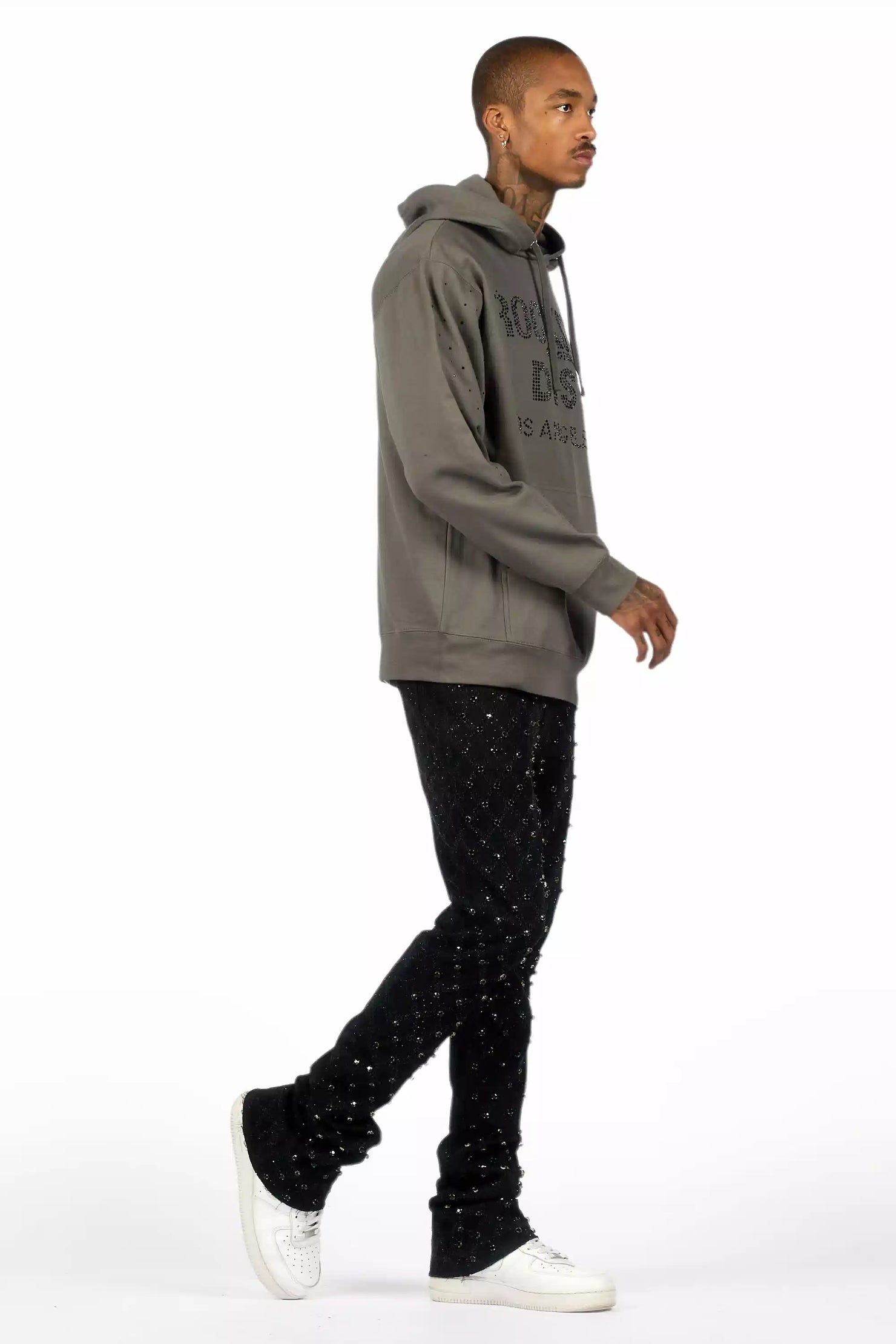 Glit Jet Black Rhinestone Stacked Flare Jean