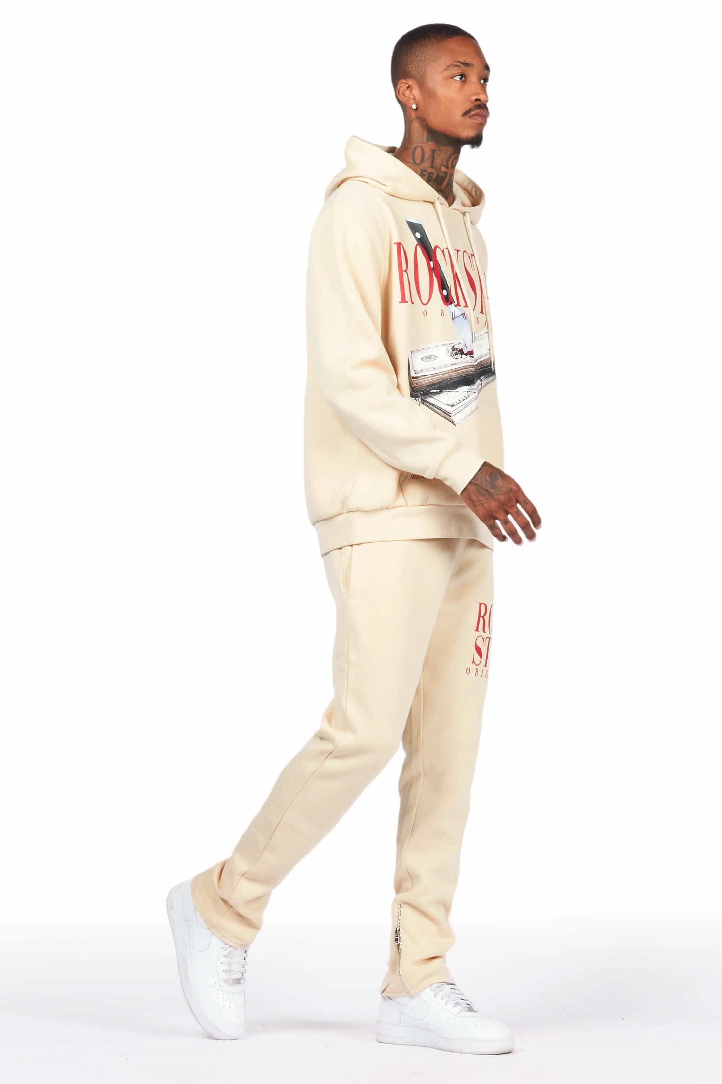 Dayte Nite Beige Slim Fit Track Set