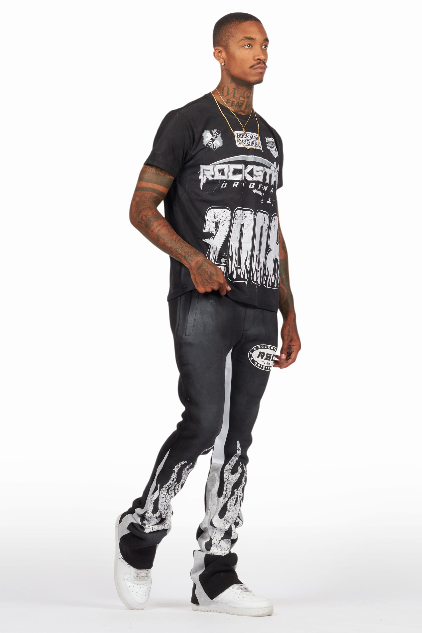 Amos Black T-Shirt/Stacked Flare Track Set