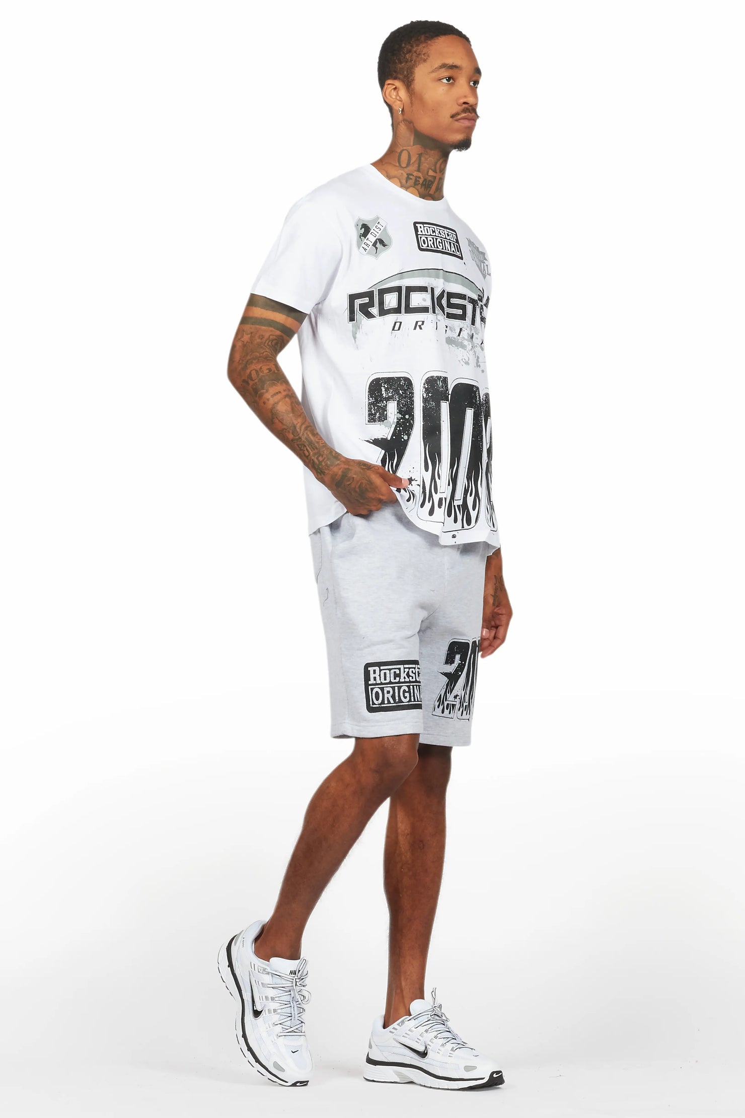 Amos White/Grey Graphic T-Shirt Short Set