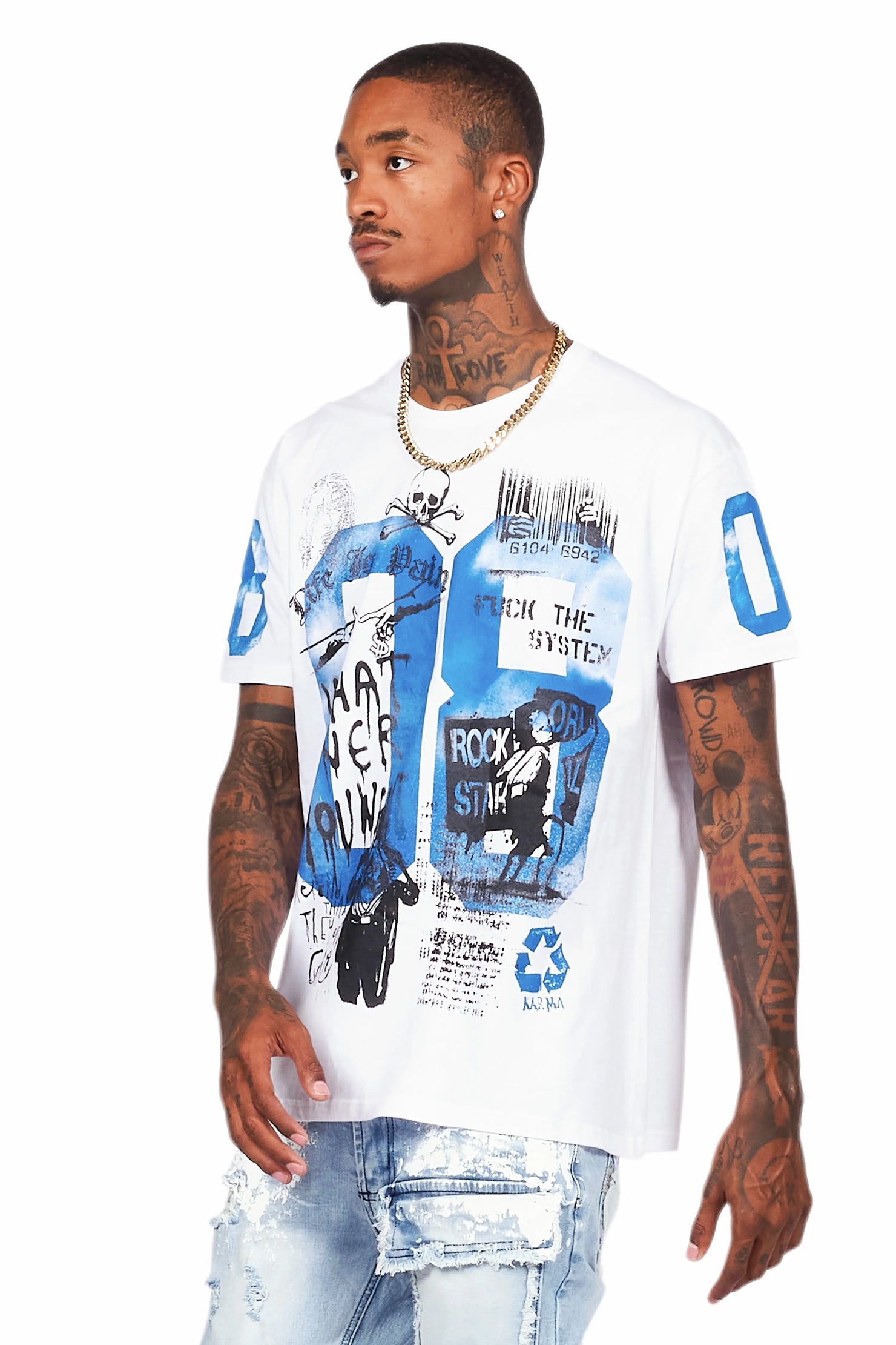 Grill White/Blue Graphic Oversized T-Shirt