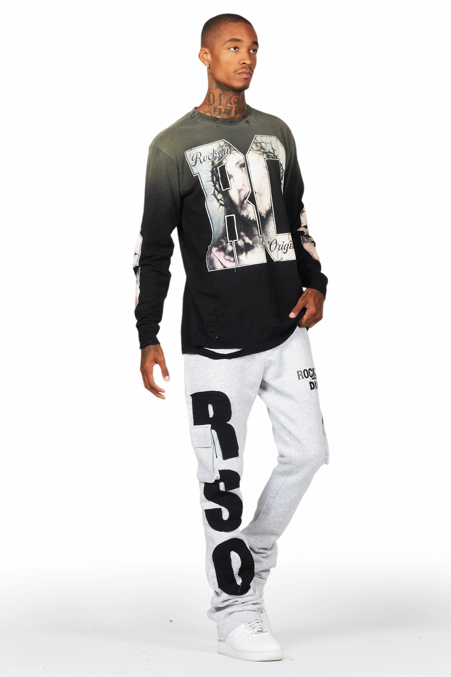 Admir Heather Grey Stacked Flare Pant