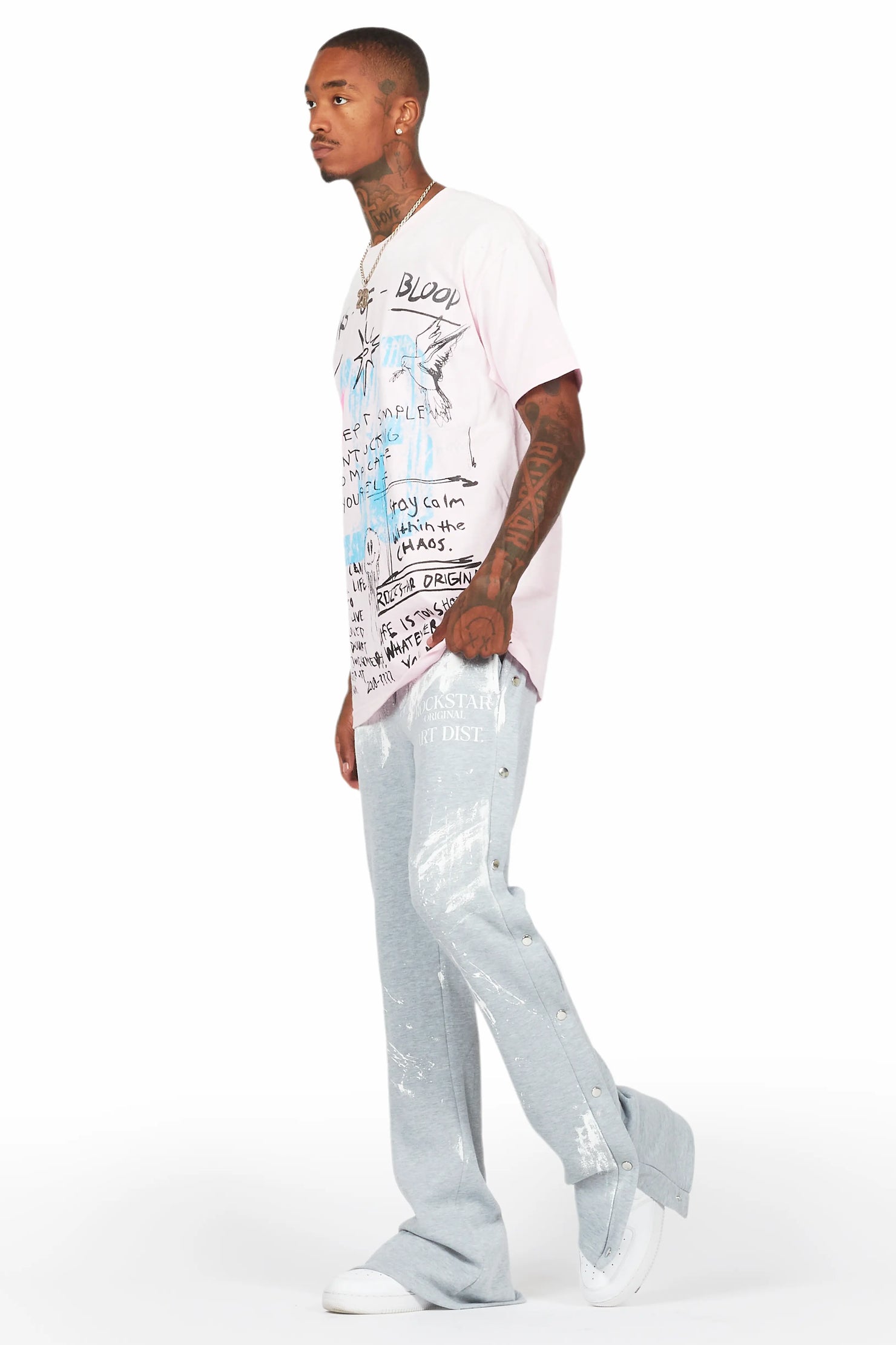 Filip Heather Grey Baggy Snap Button Pant