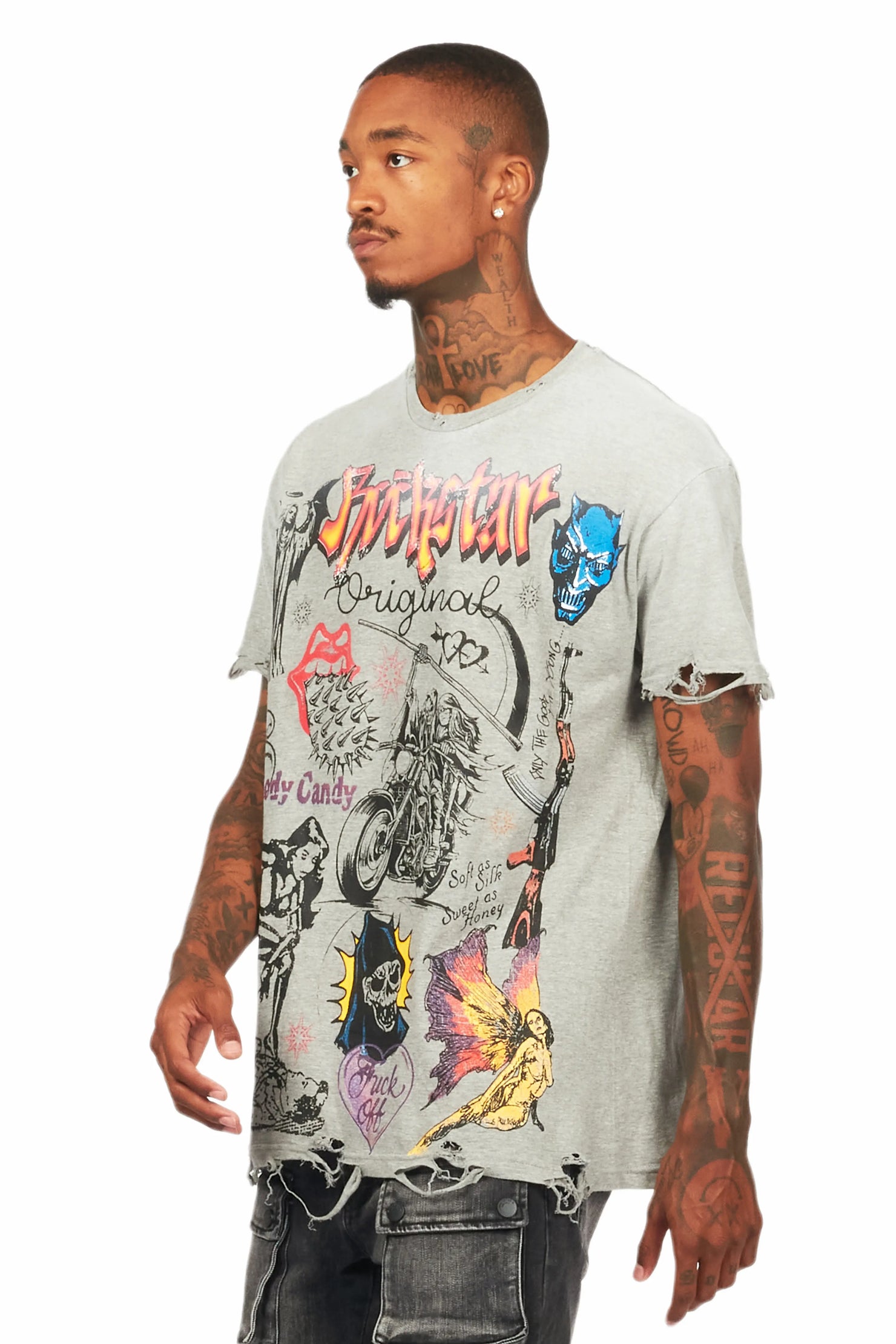 Shoota Heather Grey Oversized Graphic T-Shirt