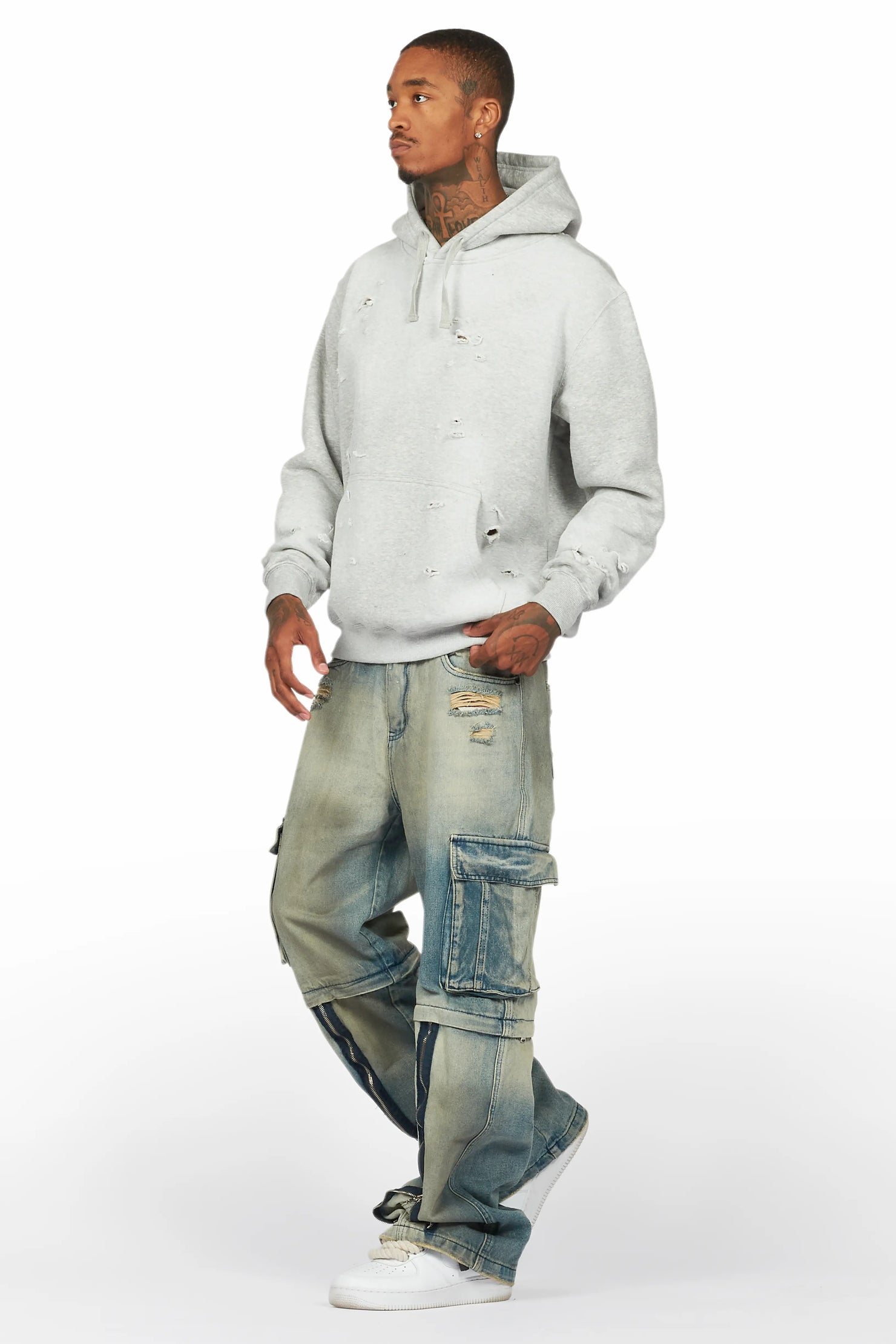 Baki Heather Grey Distressed Hoodie