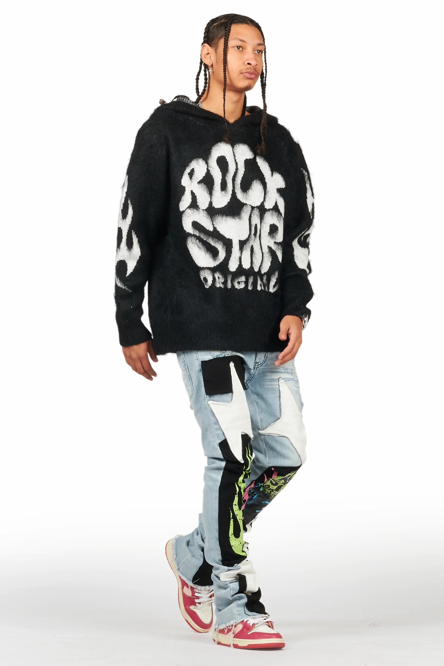 Hakon Black Graphic Knitted Hoodie