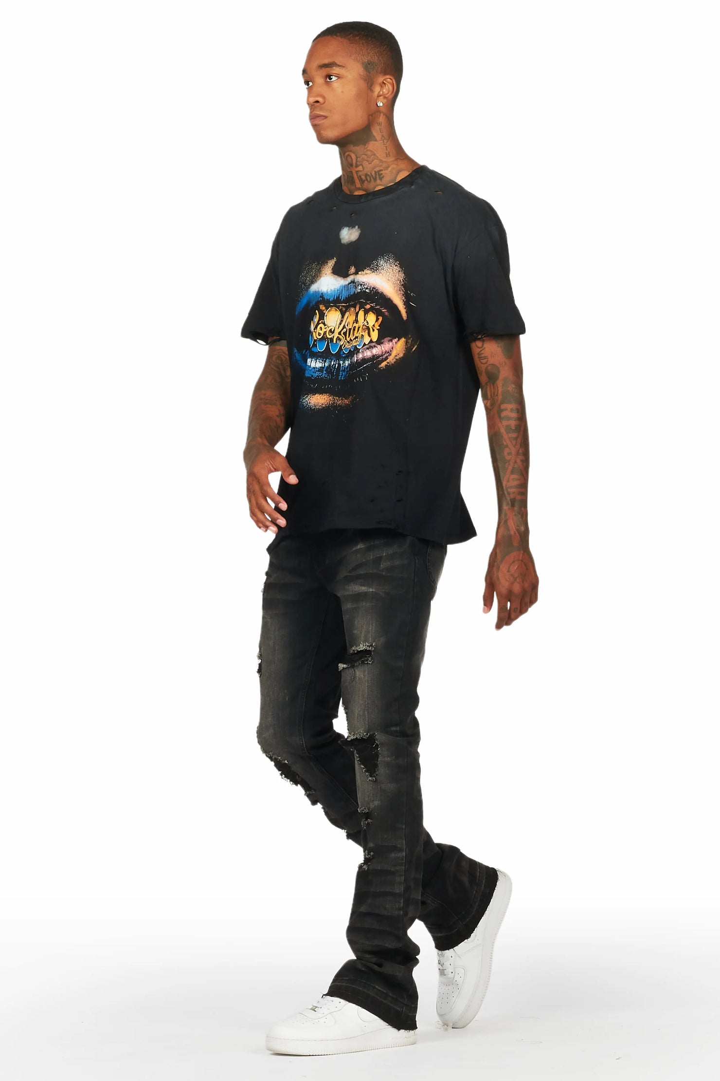 Florence Black Stacked Flare Jean