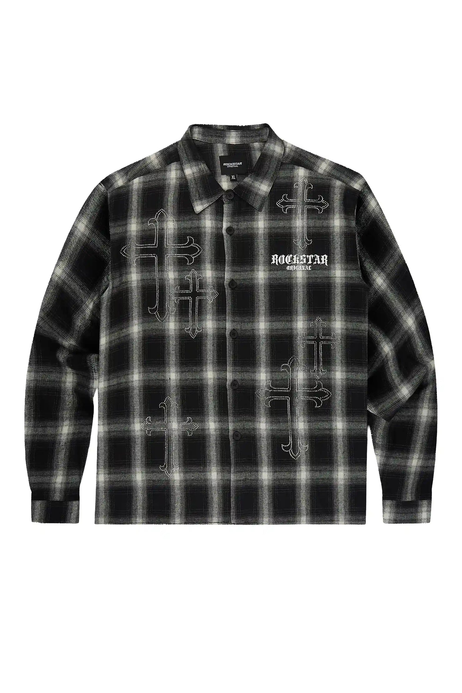 Poldi Black Rhinestone Flannel Long Sleeve Shirt