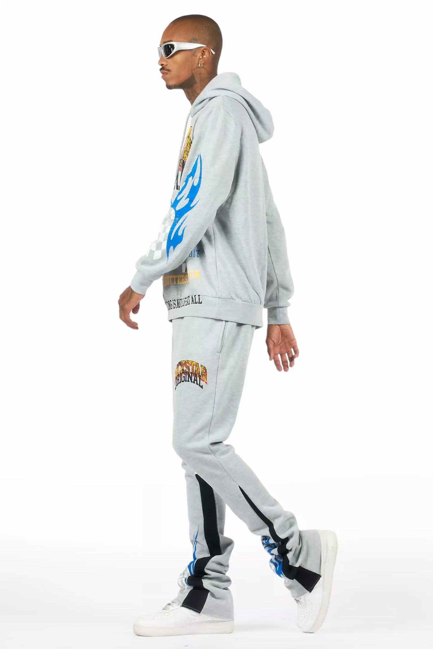 Colorful Race Heather Grey/Black Hoodie Stacked Track Set