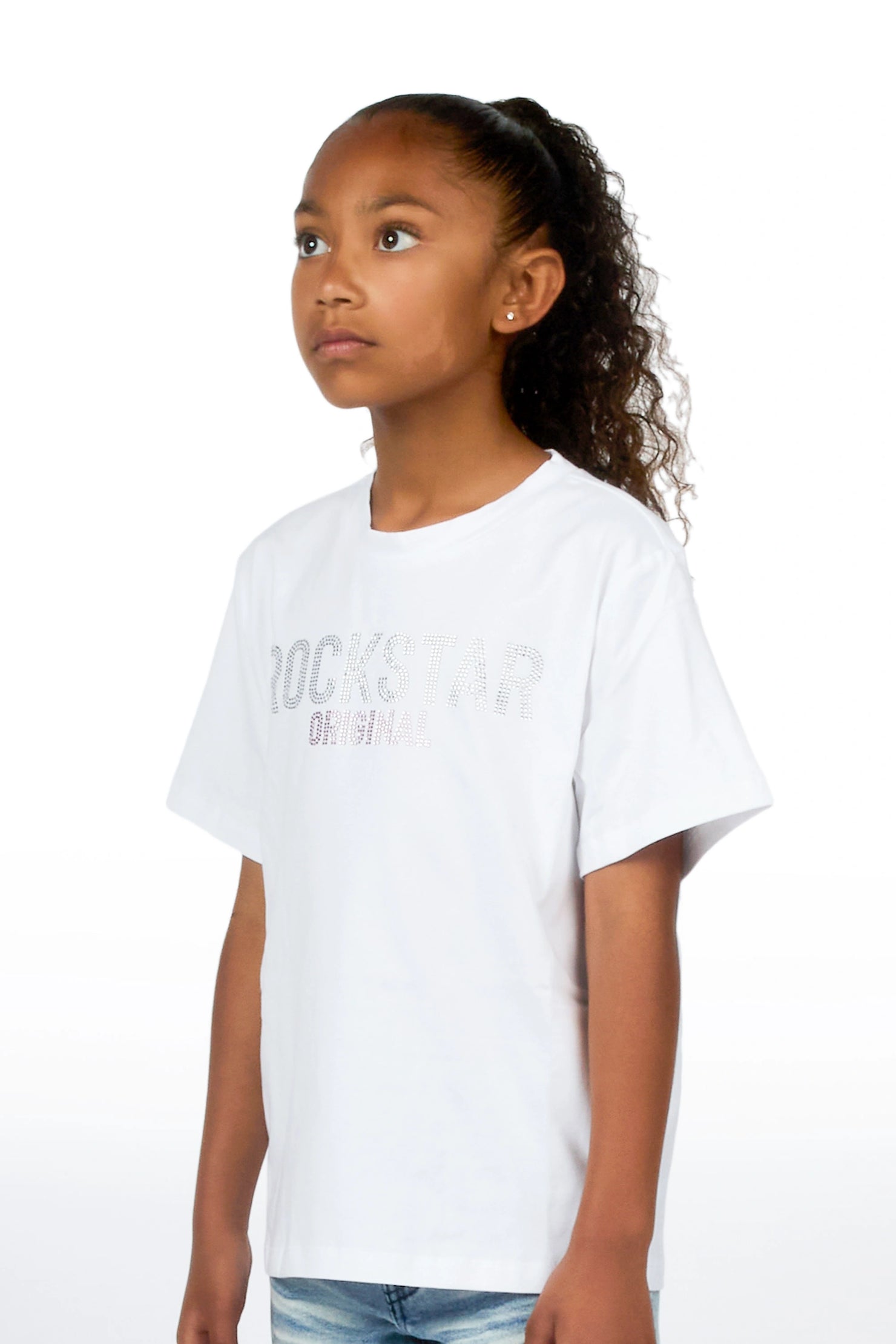 Girls Erikka White Rhinestone Baby Tee