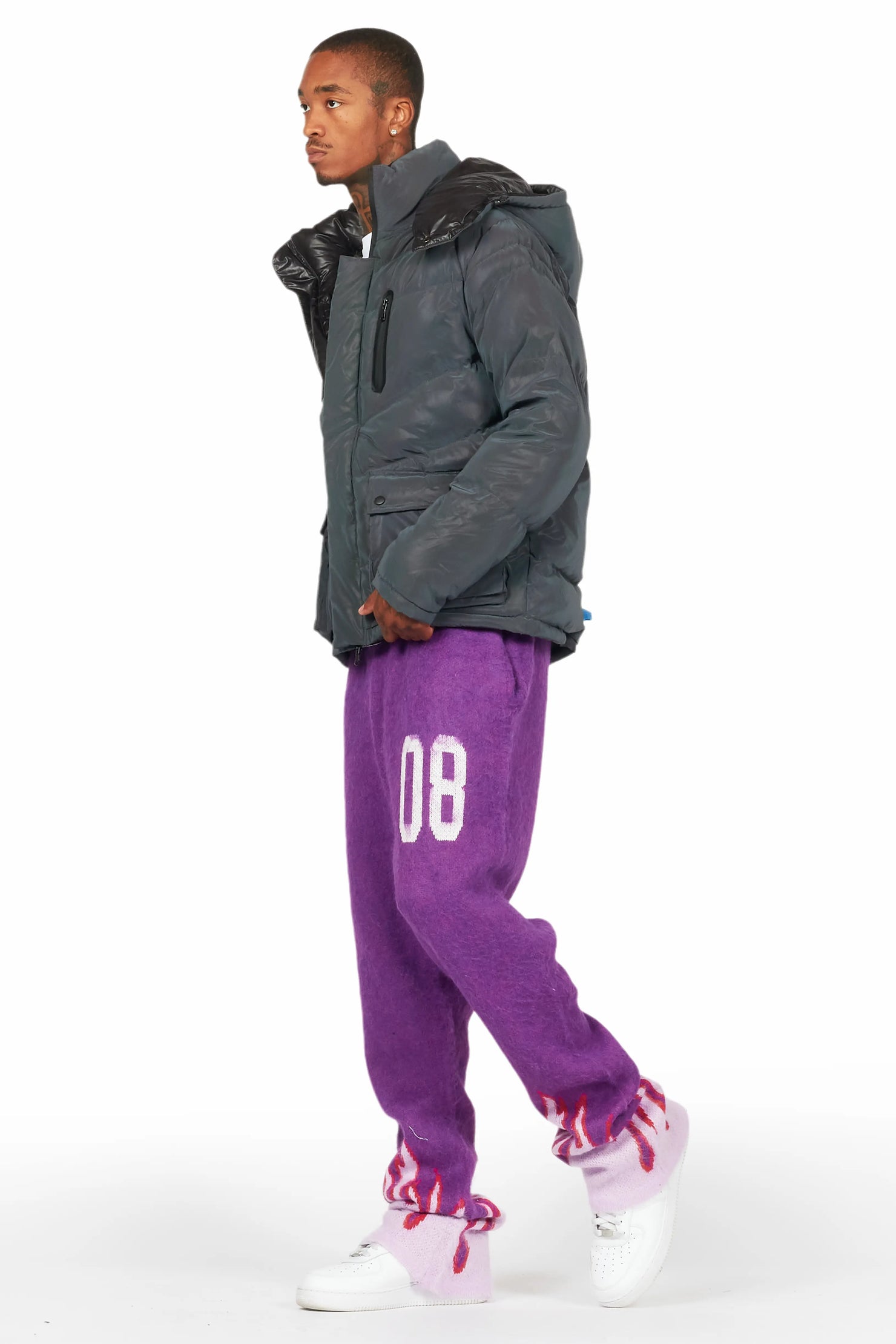Holger Purple/Pink Graphic Stacked Flare Mohair Track Pant